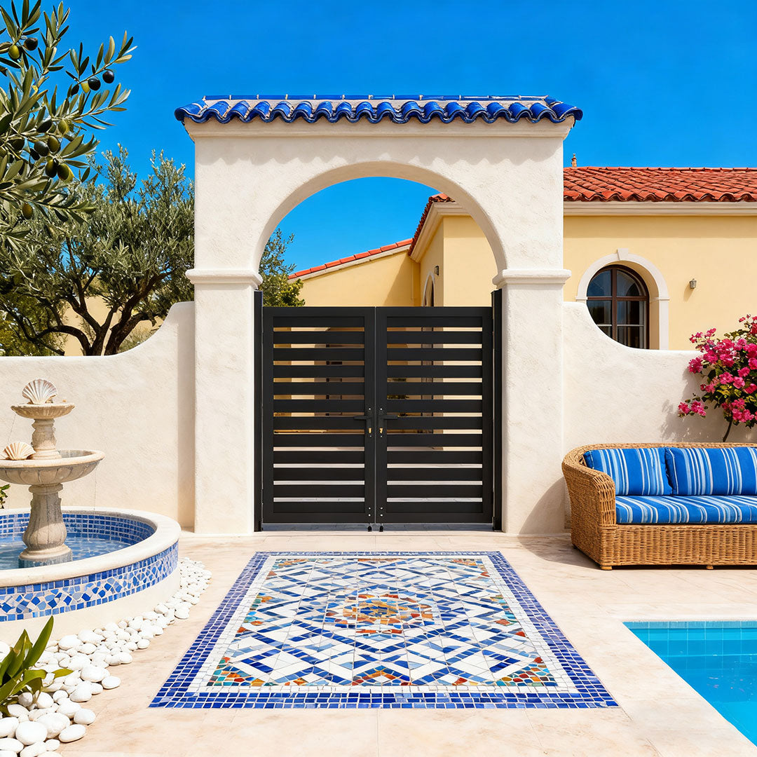 Courtyardmart black aluminum double swing fence gate for backyard privacy