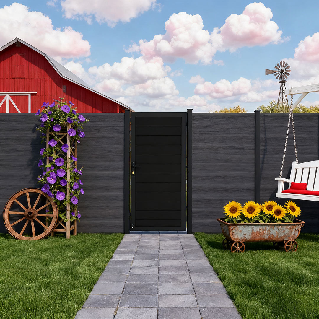 Courtyardmart 6ft x 3ft Black Aluminum Privacy Fence Gate Set Modern Outdoor Entry for Garden Backyard or Patio Strong Durable Fence Gate for Home