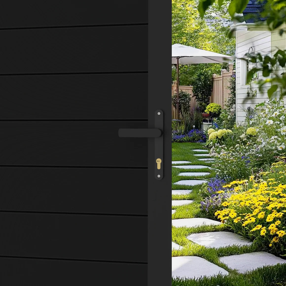 Courtyardmart 6ft x 3ft Black Aluminum Privacy Fence Gate Set Modern Outdoor Entry for Garden Backyard or Patio Strong Durable Fence Gate for Home