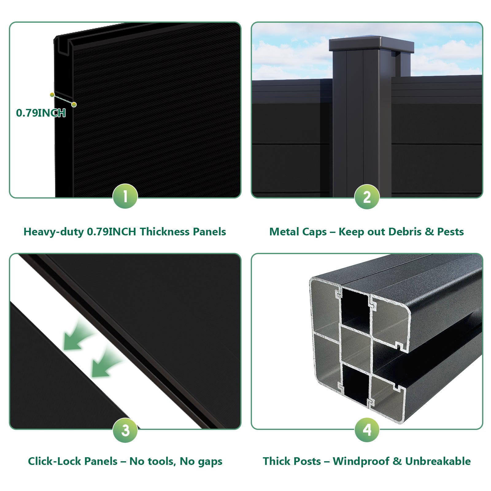 Courtyardmart 6ft x 6ft Black Aluminum Privacy Fence Panel Waterproof UV Resistant Outdoor Fencing for Backyard Garden Patio Easy Ground Installation