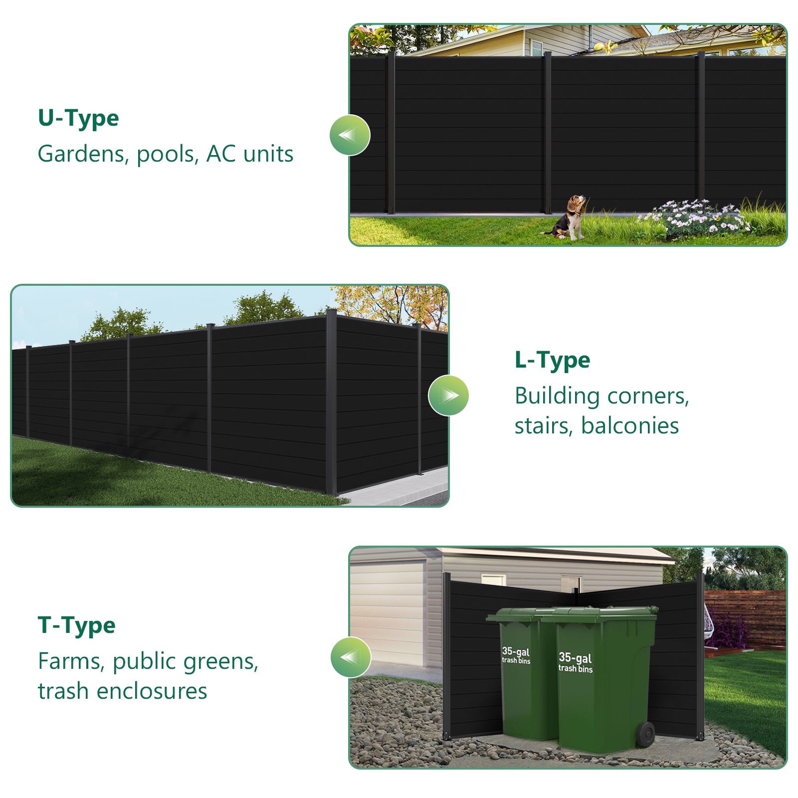 Courtyardmart 6ft x 6ft Black Aluminum Privacy Fence Panel Waterproof UV Resistant Outdoor Fencing for Backyard Garden Patio Easy Ground Installation