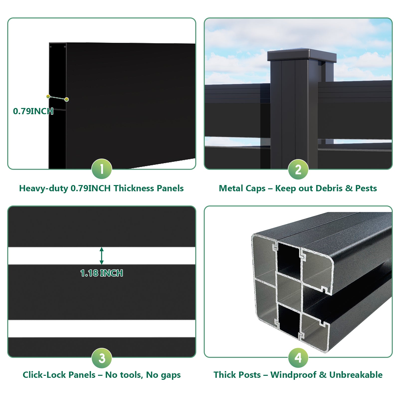 Courtyardmart 6ft x 6ft Black Aluminum Slat Fence Panel Waterproof UV Resistant Outdoor Fencing for Backyard Garden Patio Easy Ground Install