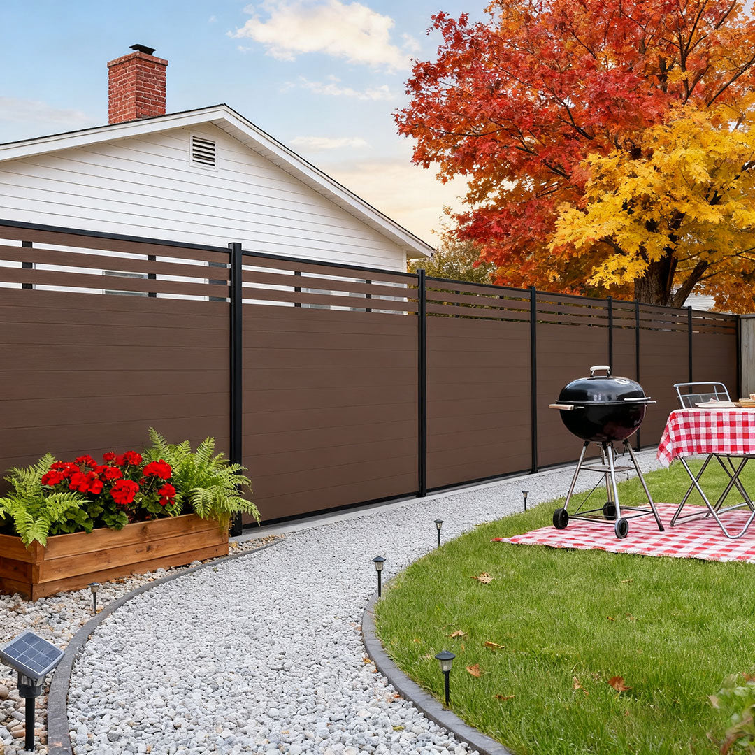 Courtyardmart 6ft x 6ft Slat Top Semi-Privacy Composite Fence Panel in Brushed Finish for Garden