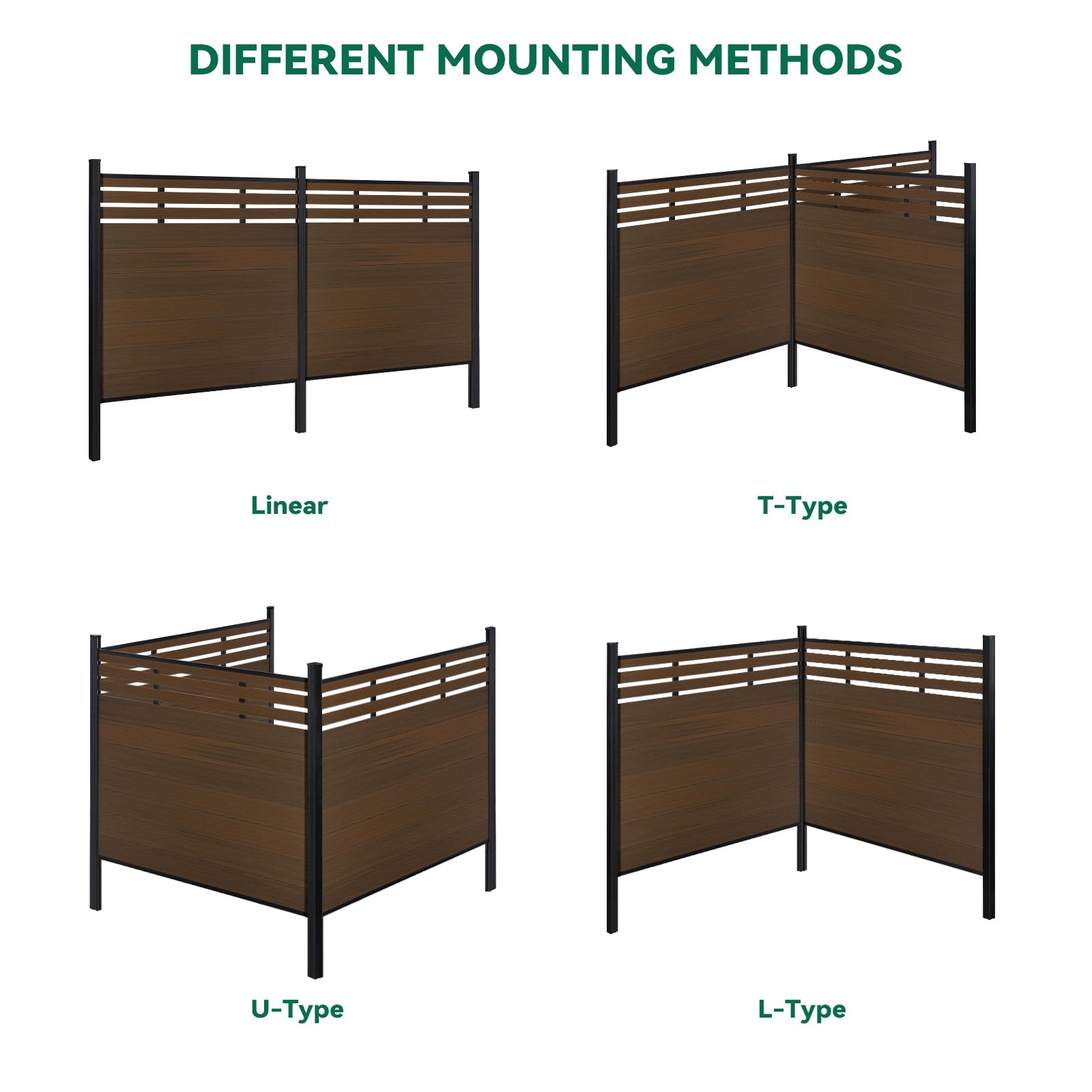 Residential privacy fence panel with horizontal wood finish slats