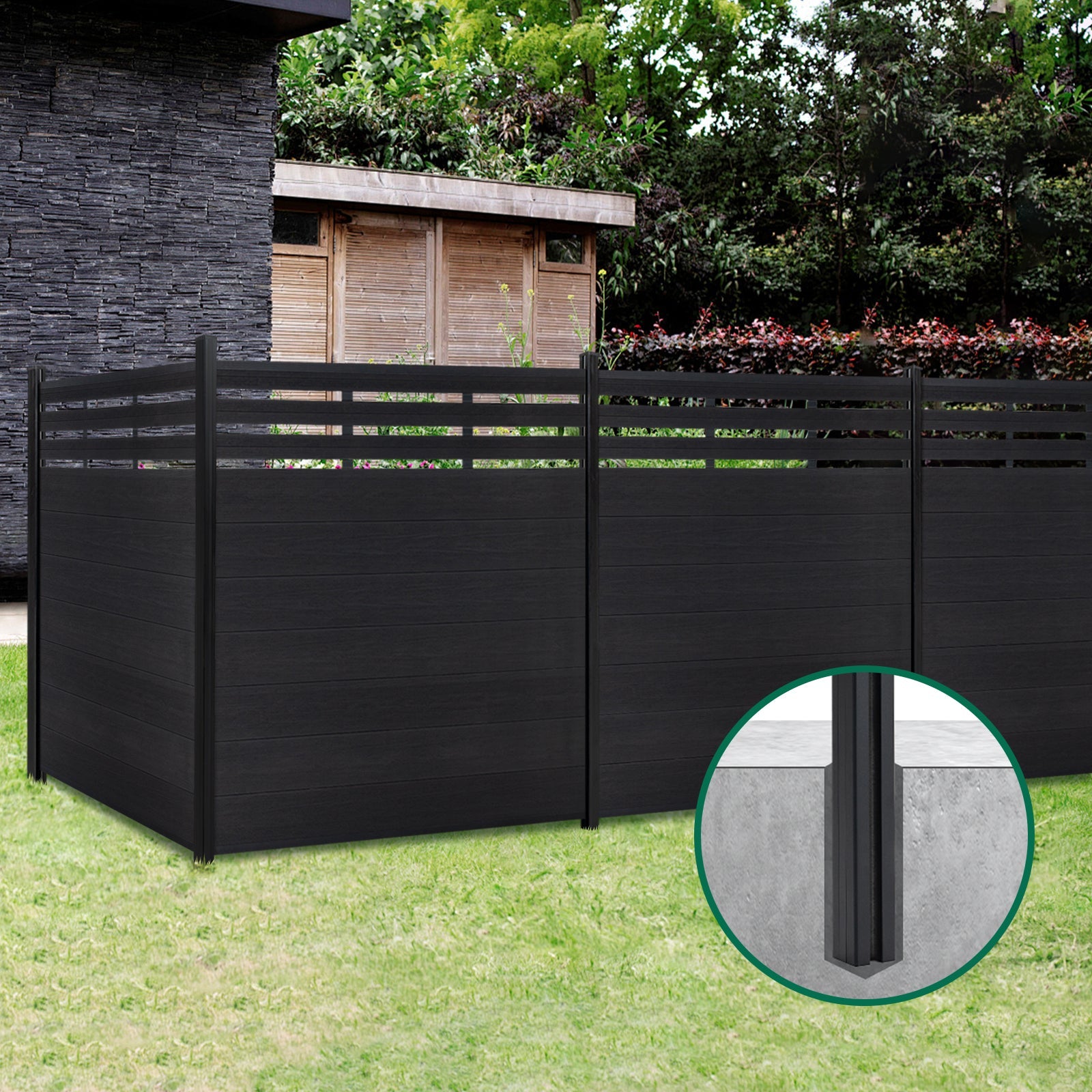 Semi-private composite fence panel for outdoor spaces