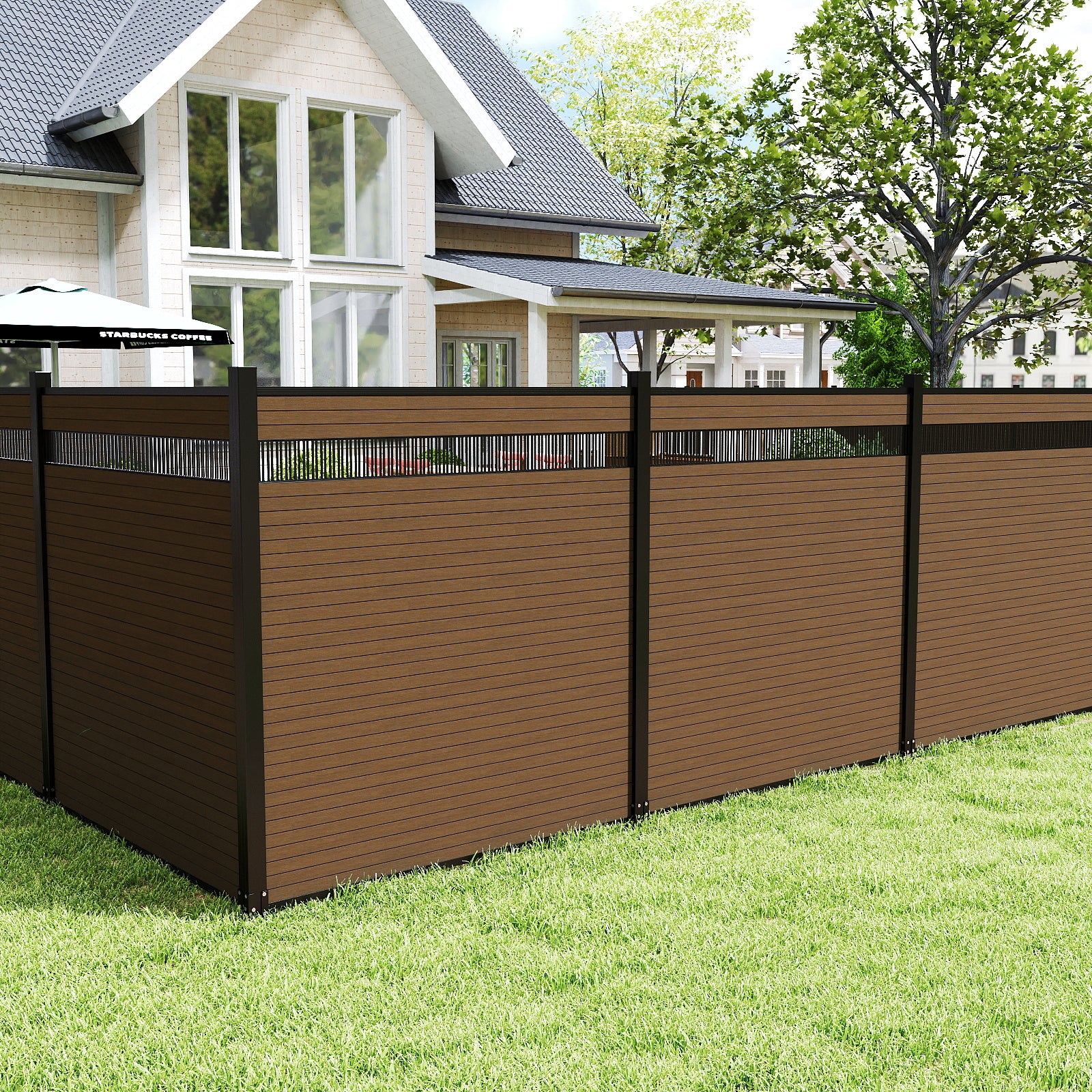 Courtyardmart wood finish WPC fence panels for residential garden