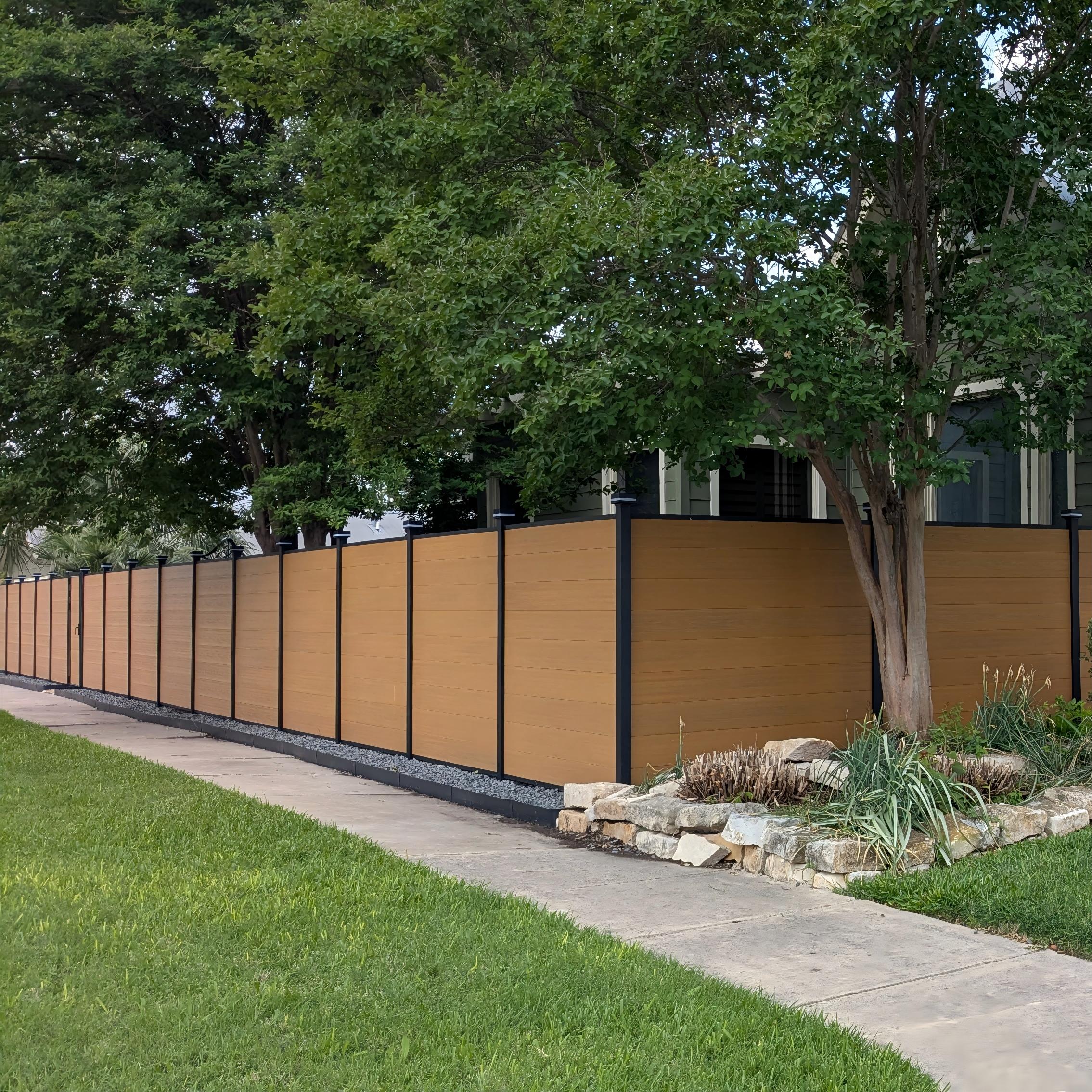 Durable wood grain composite garden fence screen