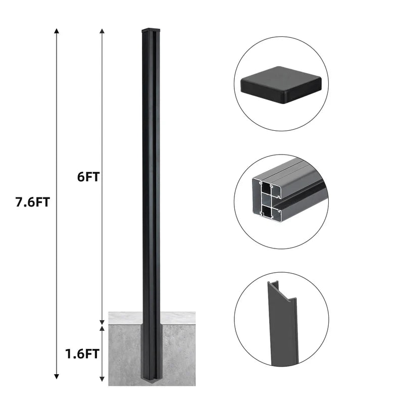 Durable aluminum fence post underground installation residential patio