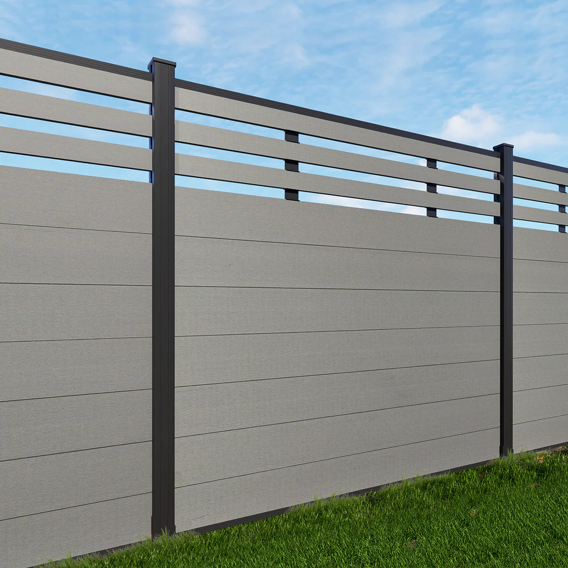 Courtyardmart 8ft x 6ft Semi-Closed Composite Privacy Fence Screen with Grained Finish Underground Installation for Backyard Garden Patio Porch Balcony