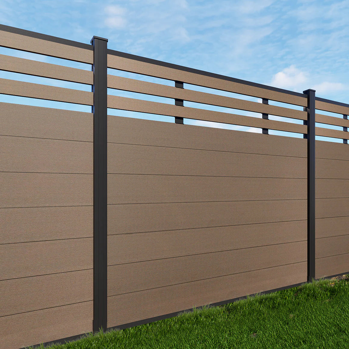 Courtyardmart 8ft x 6ft Semi-Closed Composite Privacy Fence Screen with Grained Finish Underground Installation for Backyard Garden Patio Porch Balcony