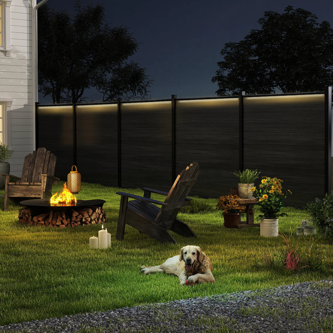 Modern LED Fence Rail Light System - 5 Light Kit with 6 Posts - Fits 6ft & 8ft Aluminum Fences - Sleek Outdoor Accent Lighting