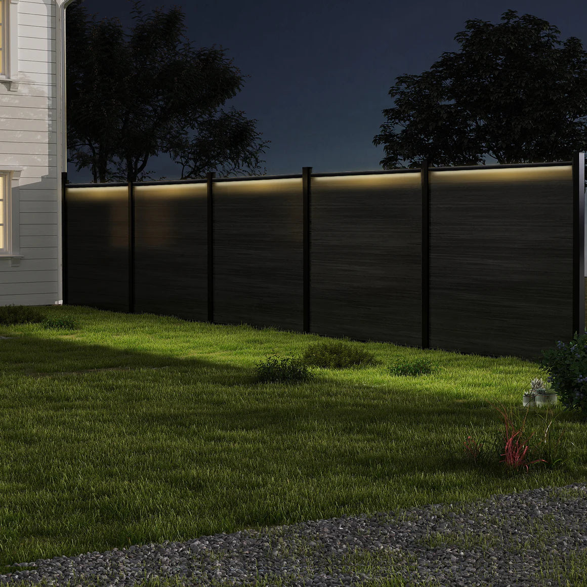 Modern LED Fence Rail Light System - 5 Light Kit with 6 Posts - Fits 6ft & 8ft Aluminum Fences - Sleek Outdoor Accent Lighting