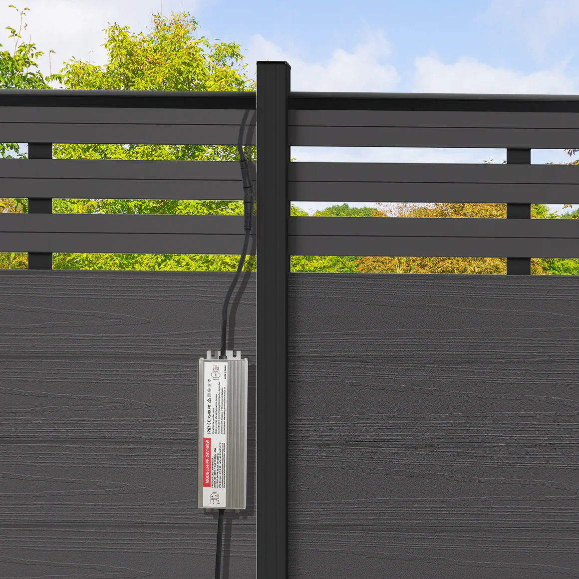 Modern LED Fence Rail Light System - 5 Light Kit with 6 Posts - Fits 6ft & 8ft Aluminum Fences - Sleek Outdoor Accent Lighting