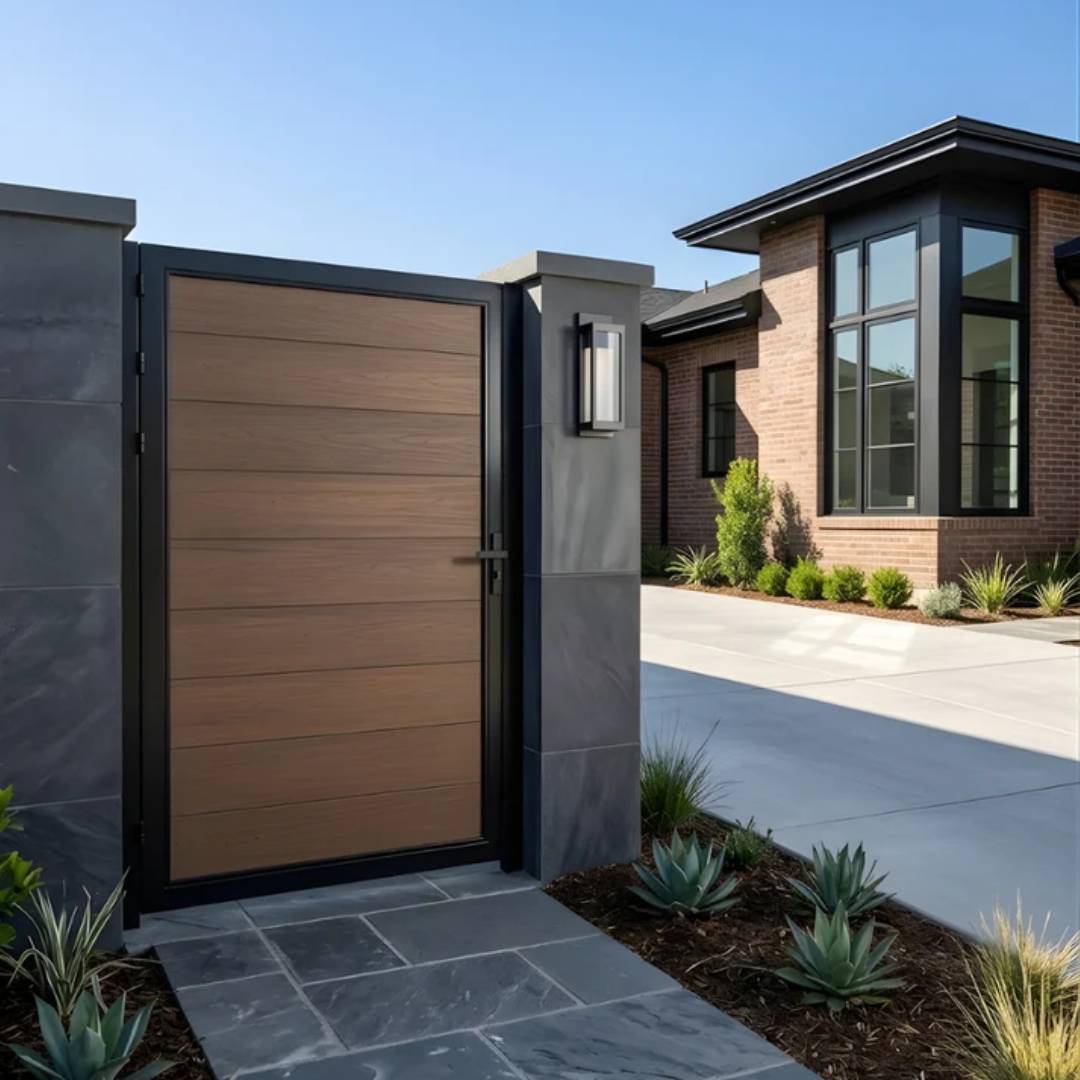 Modern 4ft Wide WPC Single Gate with Aluminum Frame – 6ft High Privacy Entry Set