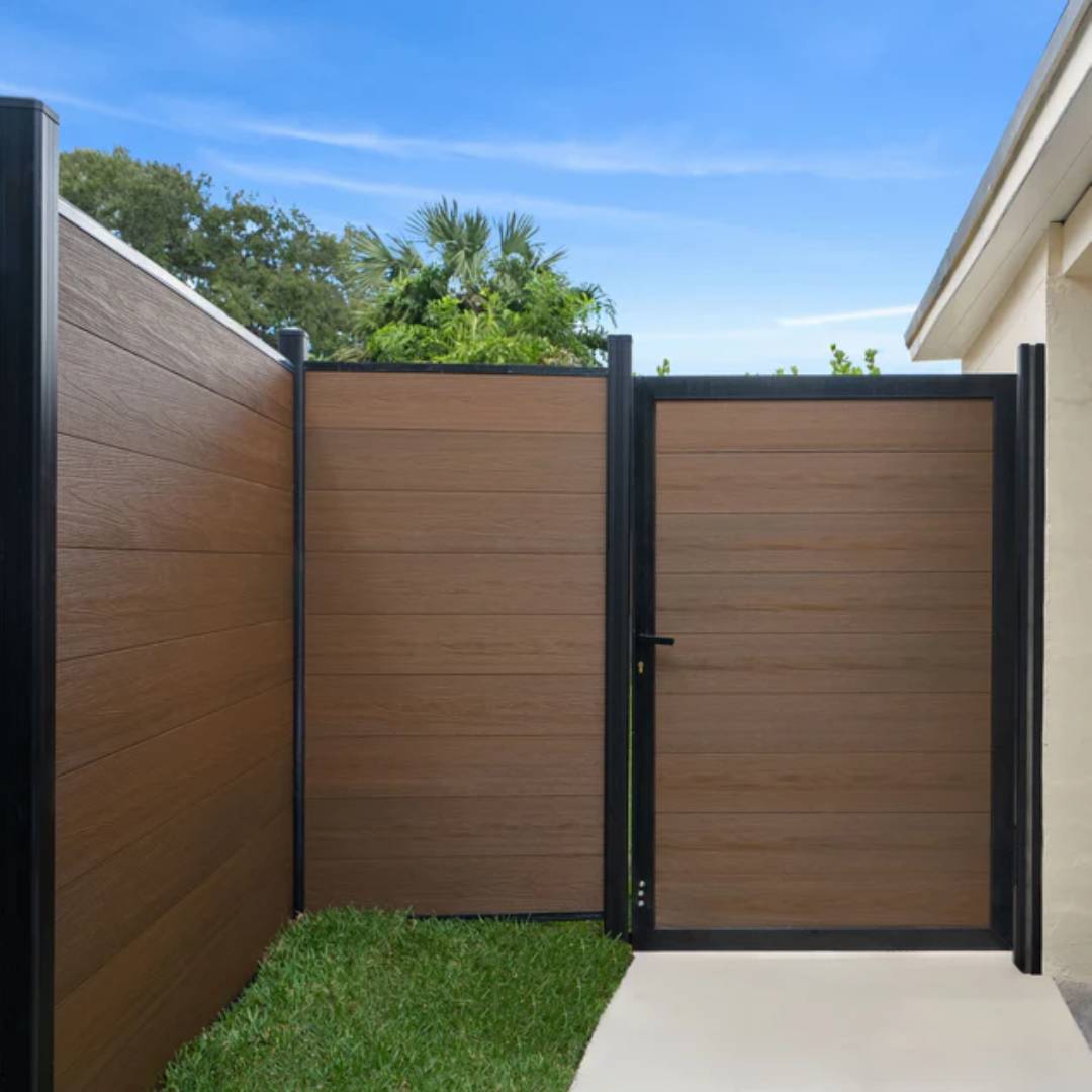 Modern 4ft Wide WPC Single Gate with Aluminum Frame – 6ft High Privacy Entry Set