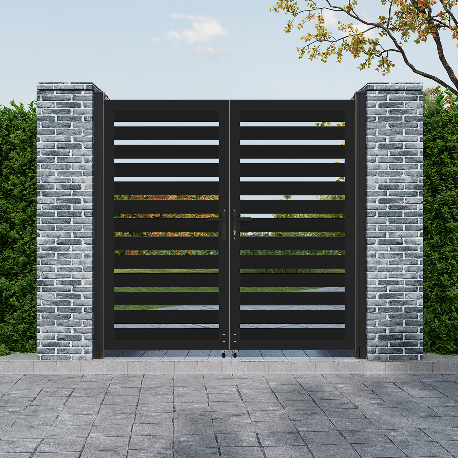 Modern 6ft High Aluminum Slat Double Fence Gate – 6ft, 8ft, & 10ft Width Options
