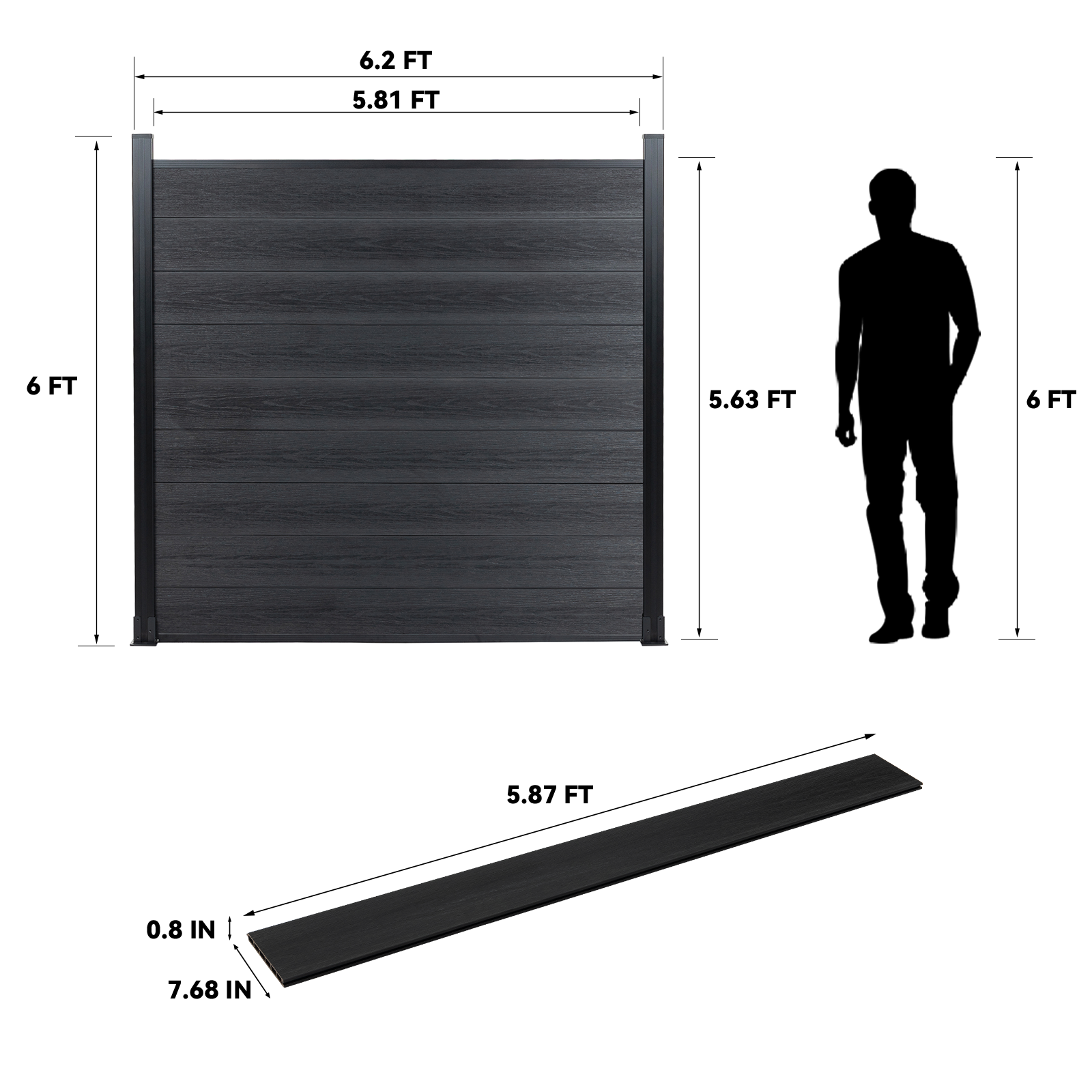 Premium 6ft x 6ft Composite Privacy Fence Panels - WPC Wood Finish