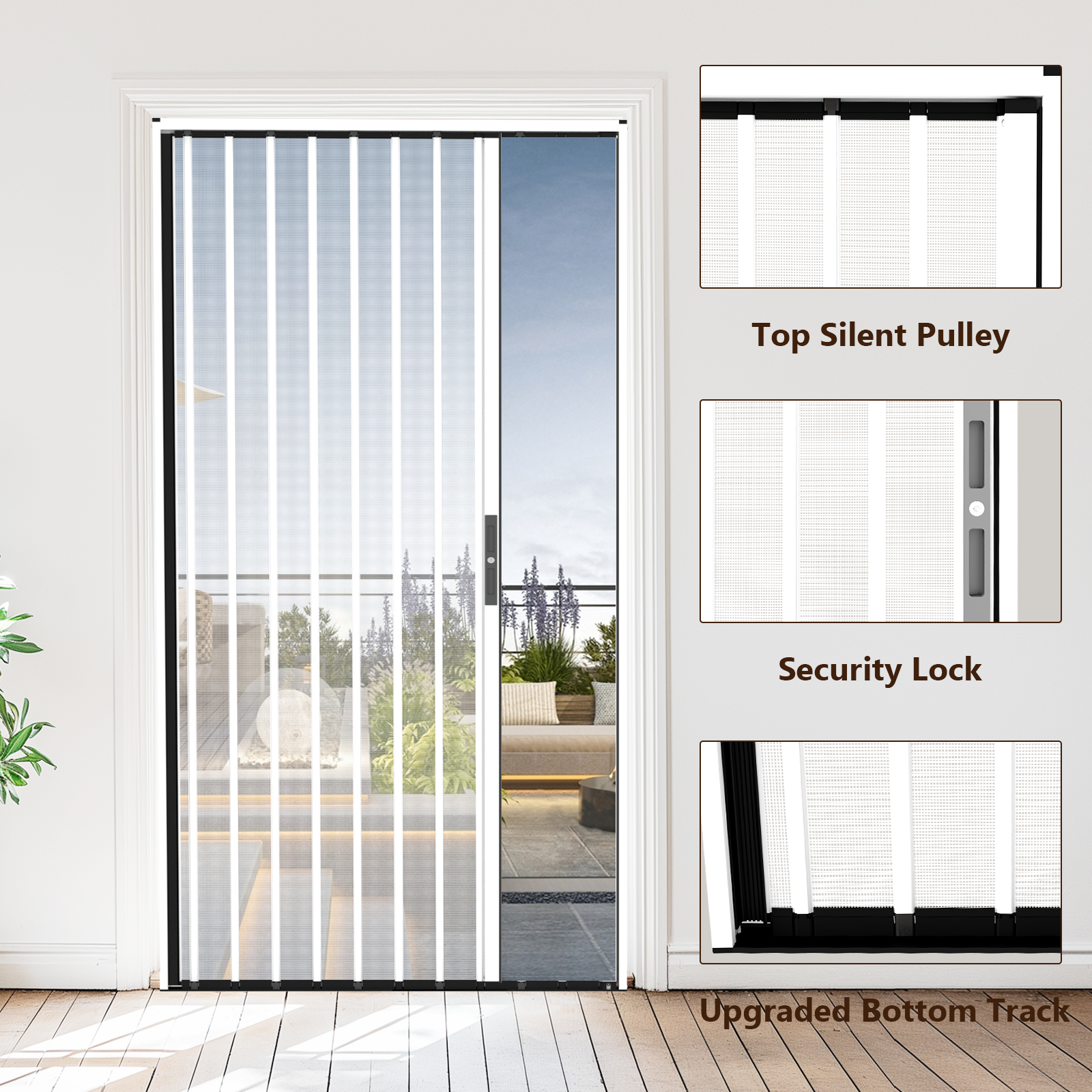 Retractable Screen Door 36" x 79.92" Aluminum Sliding Door with Lock, Magnetic Closure for Front & Patio Doors, Pet Proof