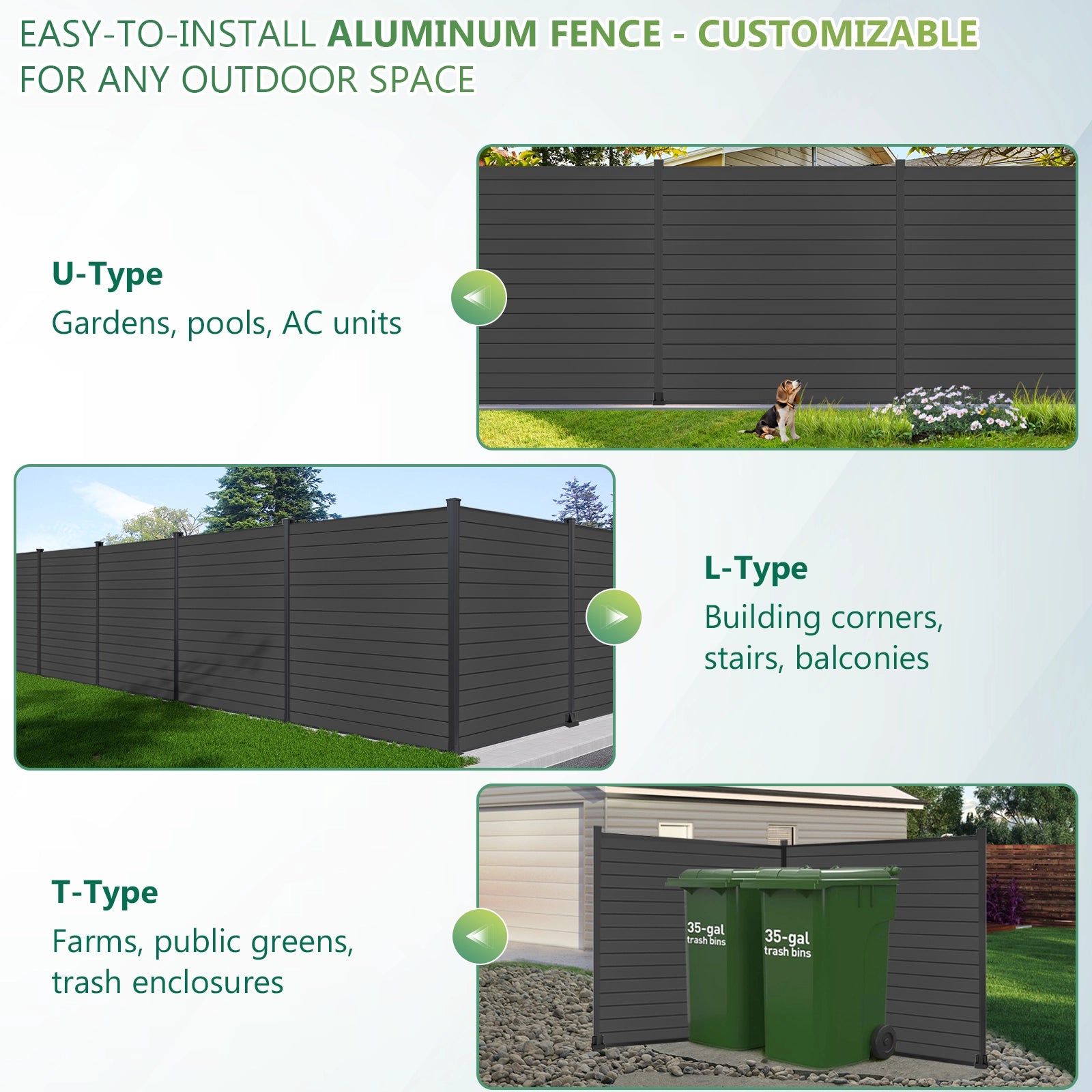 Fully enclosed aluminum privacy fence panel designed for residential outdoor applications