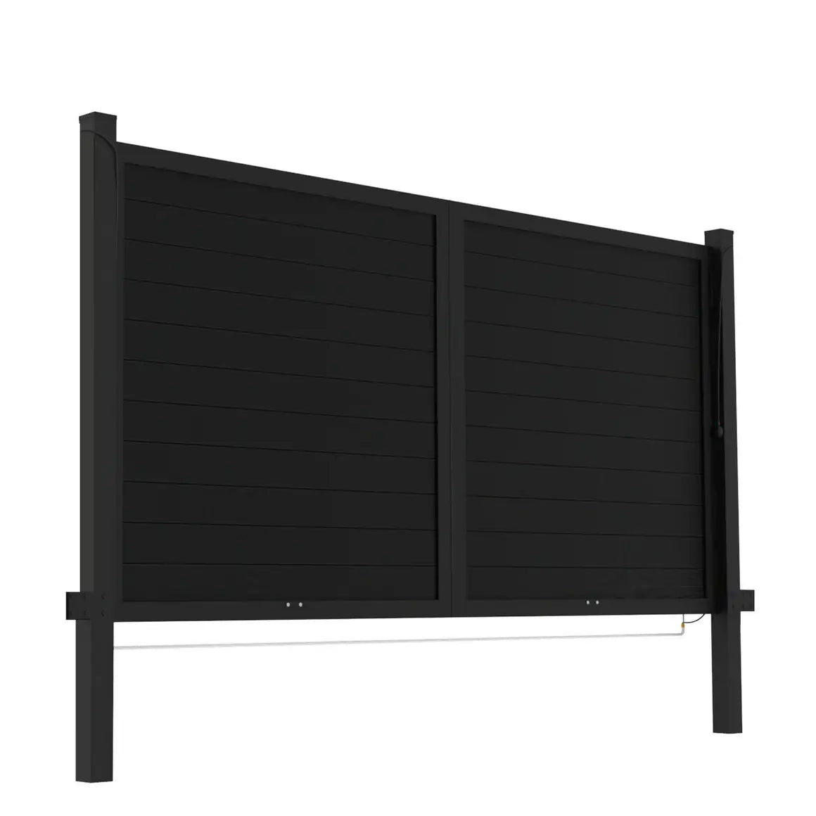 Side perspective view of heavy duty 12ft aluminum double gate structure with posts.