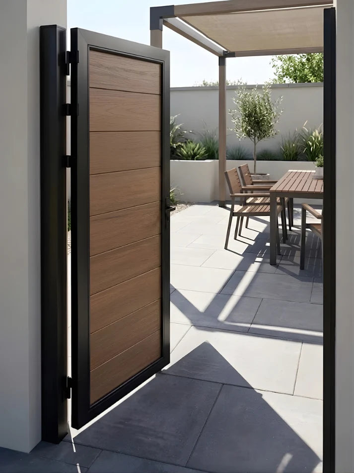 Modern 4ft Wide WPC Single Gate with Aluminum Frame – 6ft High Privacy Entry Set