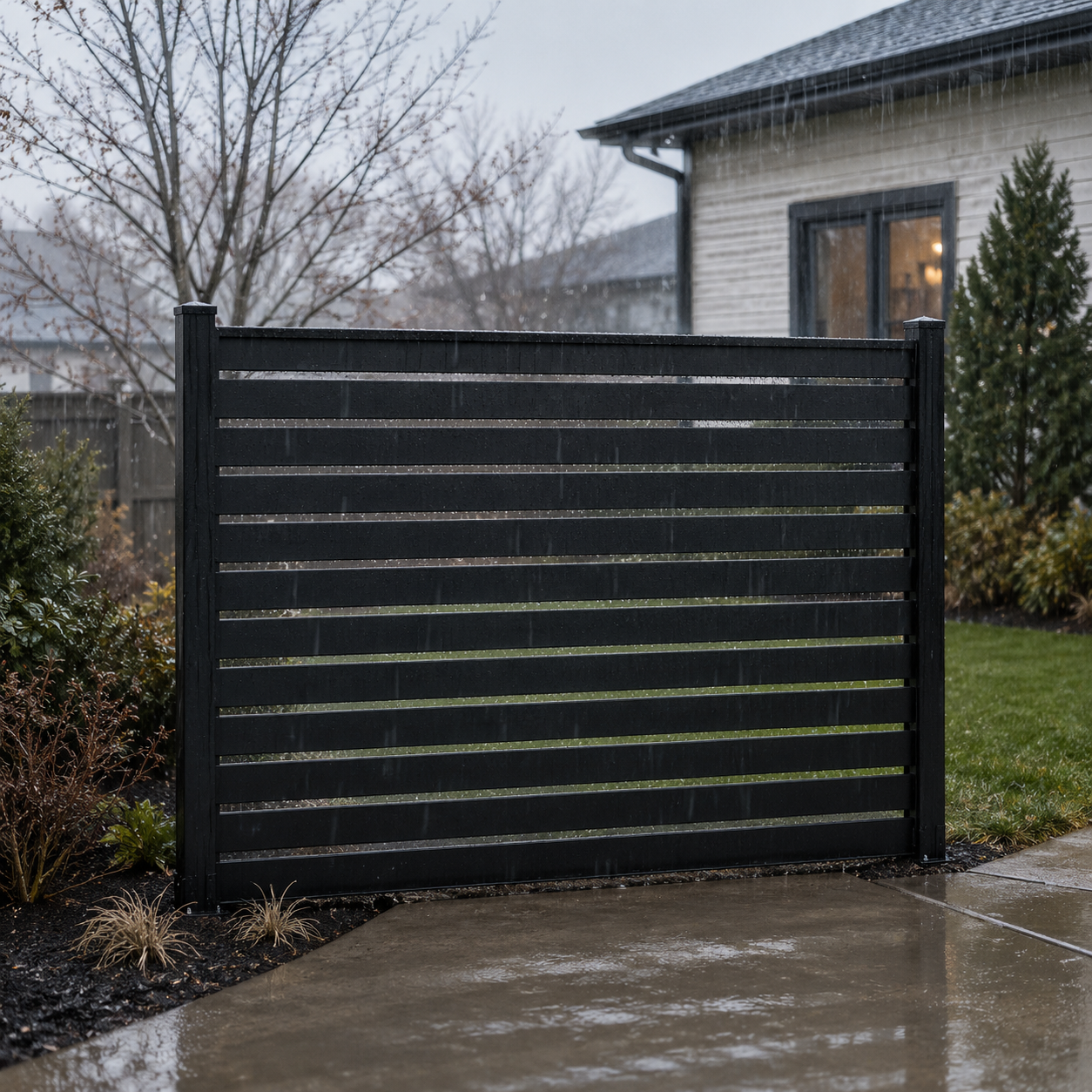 Aluminium fence panel enduring harsh conditions