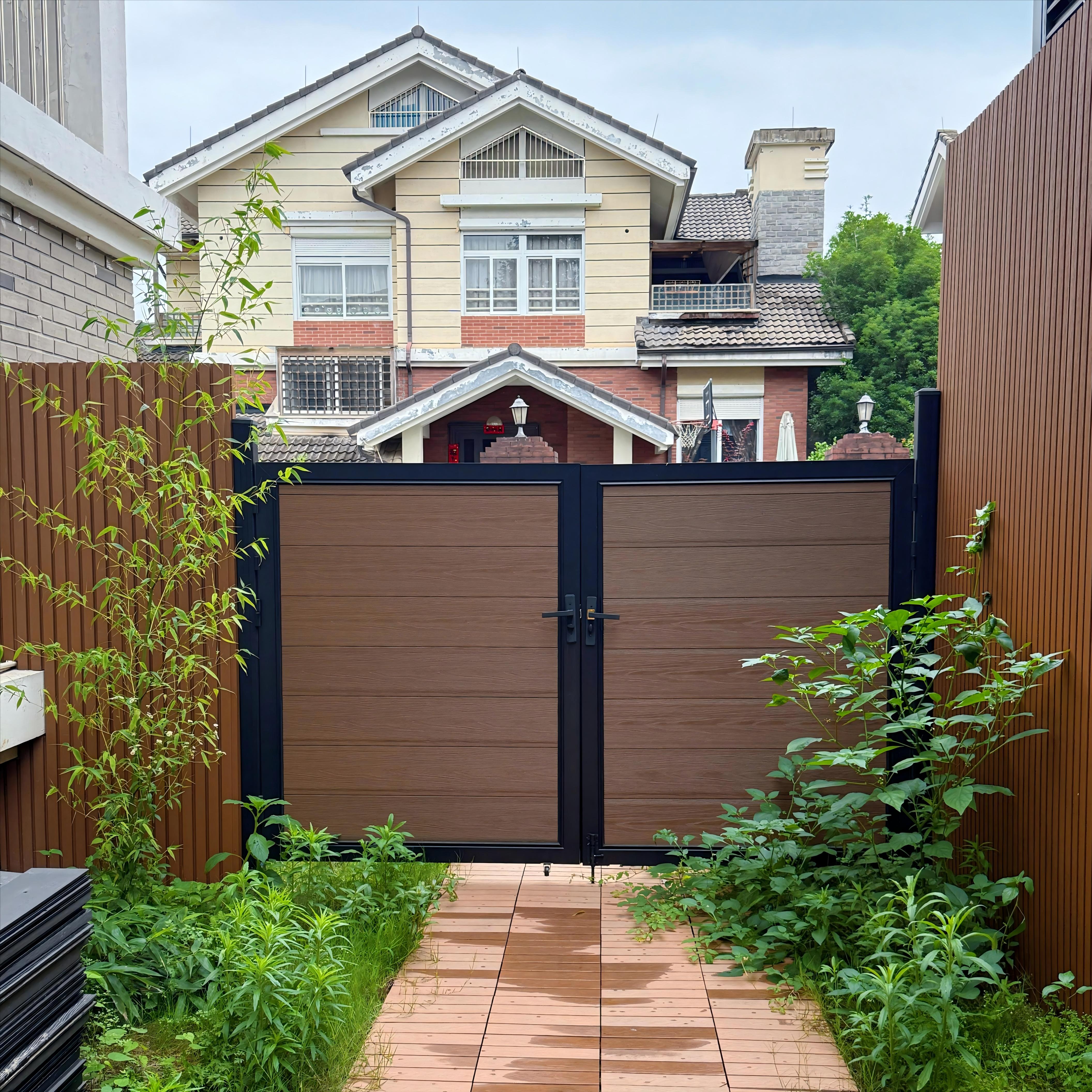 Composite gate with wooden texture and modern design