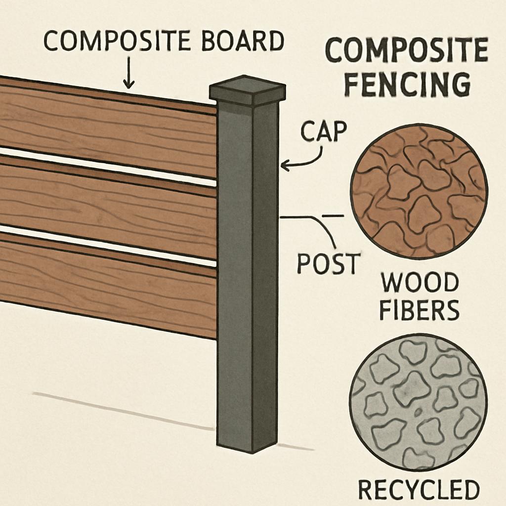 Image of composite fencing illustrating its components