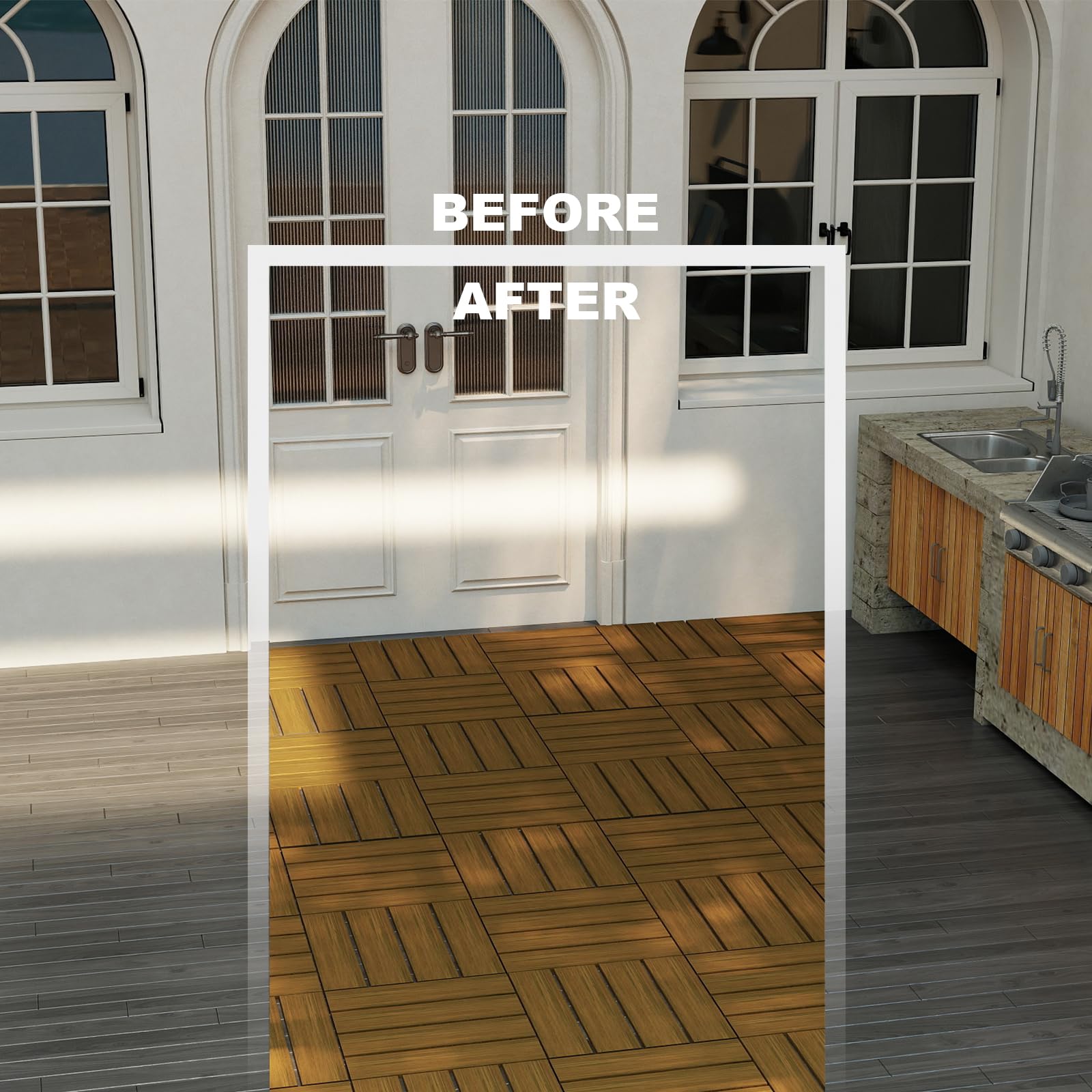 12"x12" Interlocking Deck Tiles, Composite Patio Deck Tiles for Outdoor Terrace and Deck