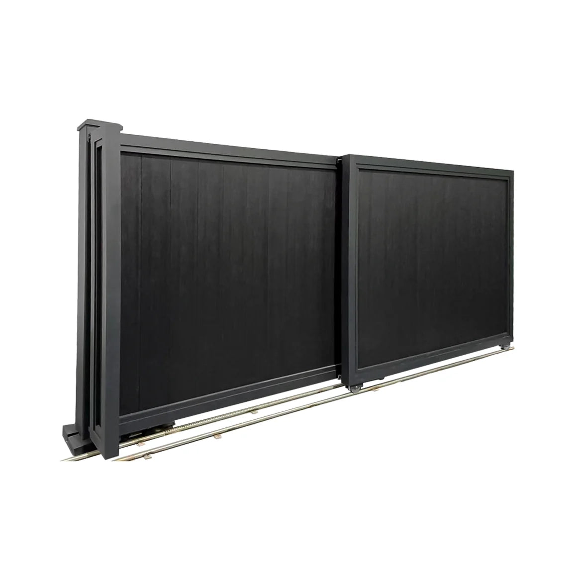 Technical structure of heavy duty aluminum sliding gate with double track system details.