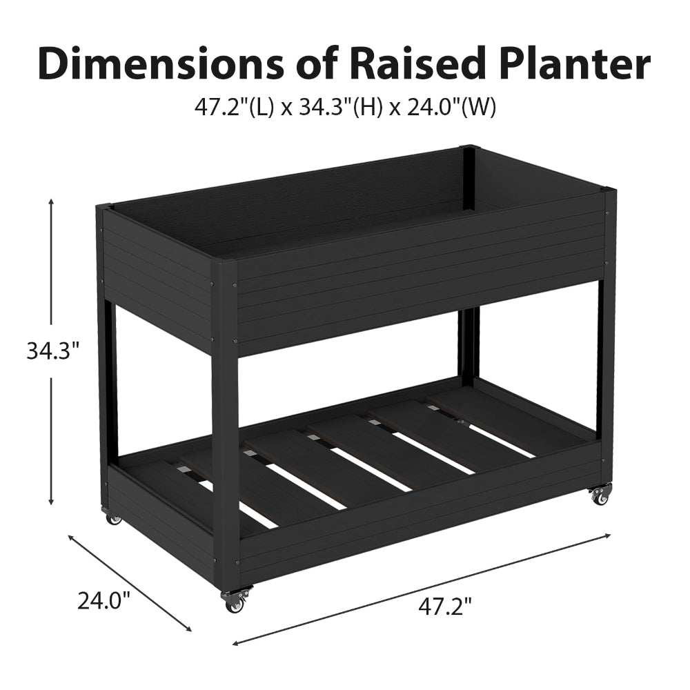 48"x24"x34'' Raised Garden Bed on Wheels