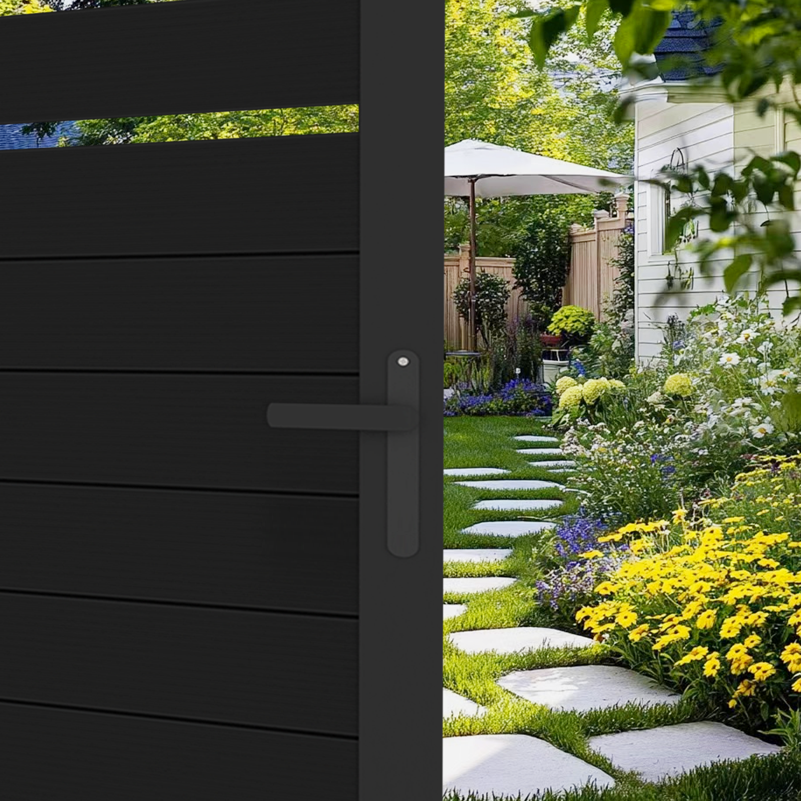 5ft H x 6ft W Black Aluminum Double Gate – Modern Pool & Garden Entry