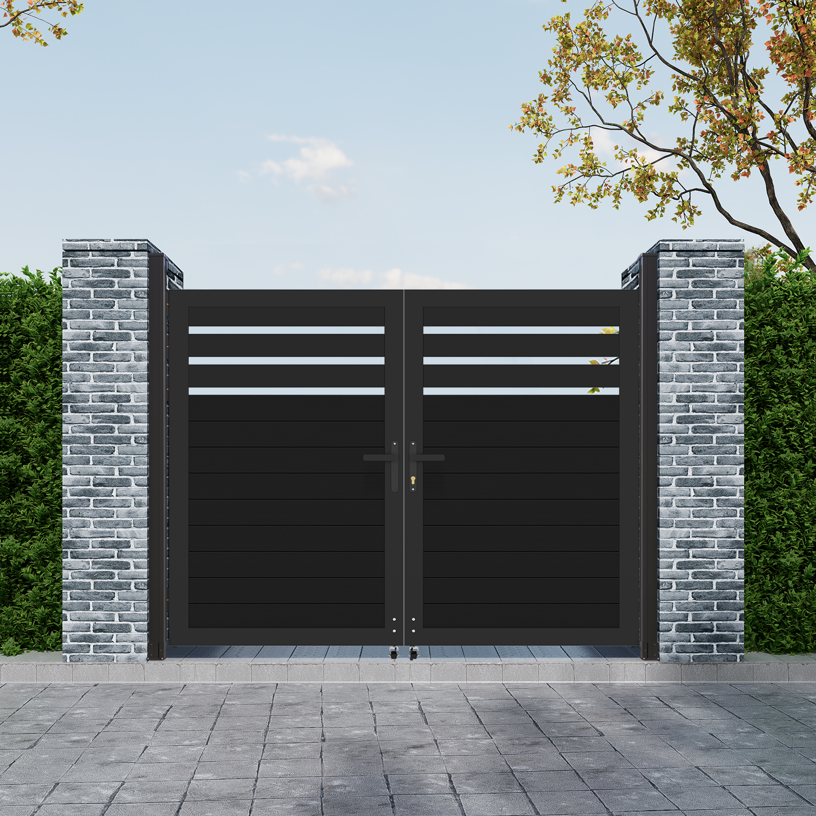 5ft H x 6ft W Black Aluminum Double Gate – Modern Pool & Garden Entry