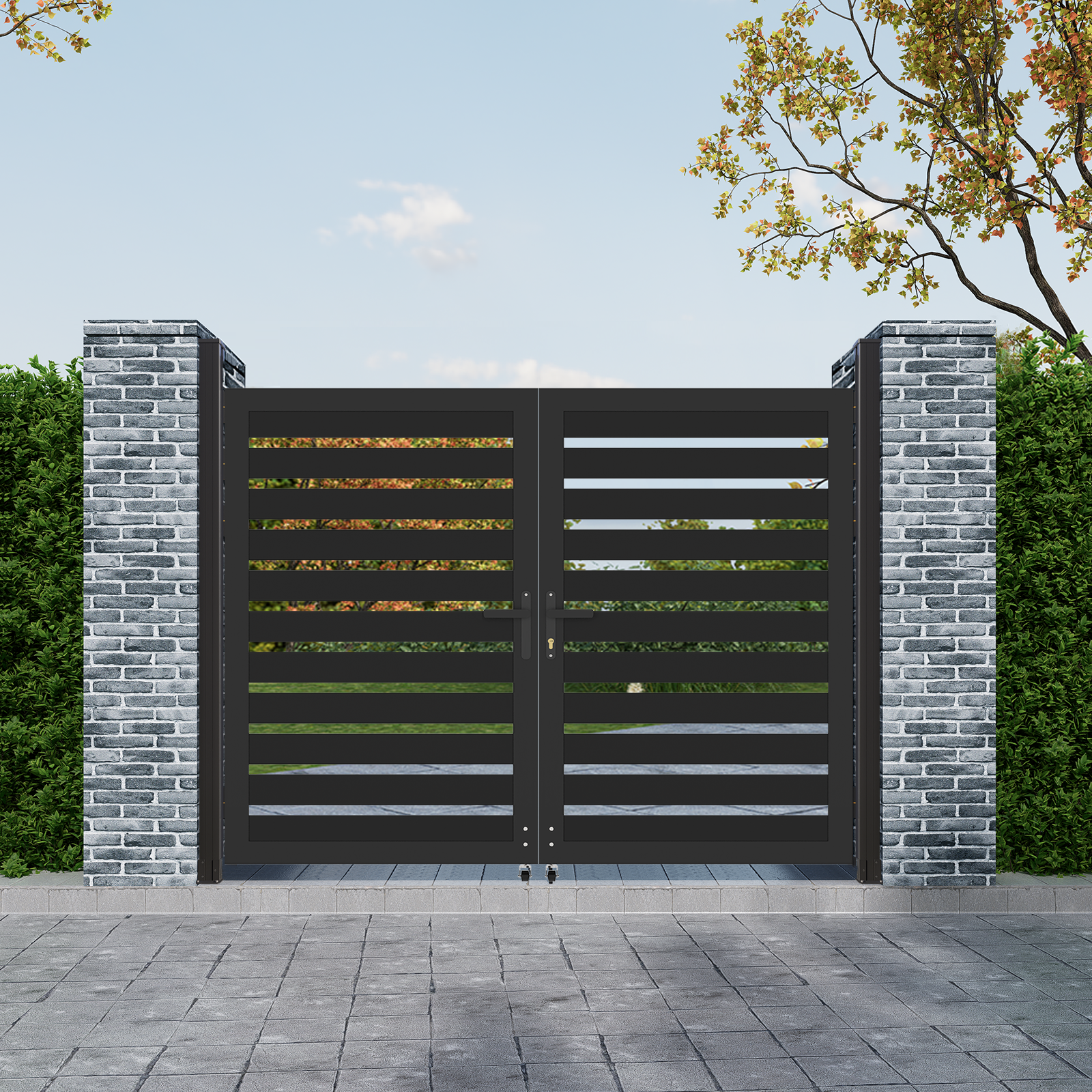 5ft H x 6ft W Full Openwork Aluminum Fence Gate – Dual Swing Security Door