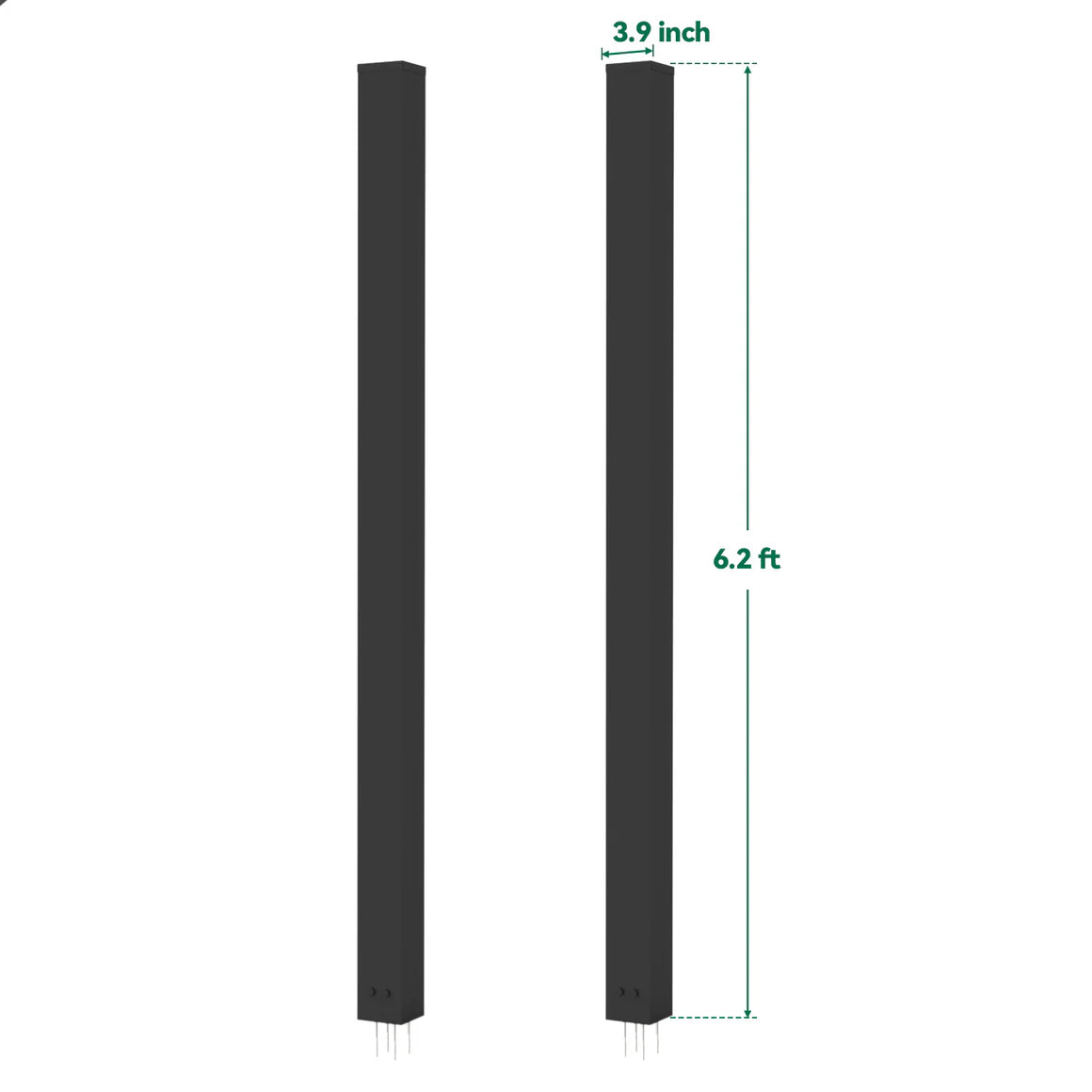 6.2ft Black Aluminum Gate Posts for Single or Double Gates, Surface Mount Gatepost for Concrete or Ground Install
