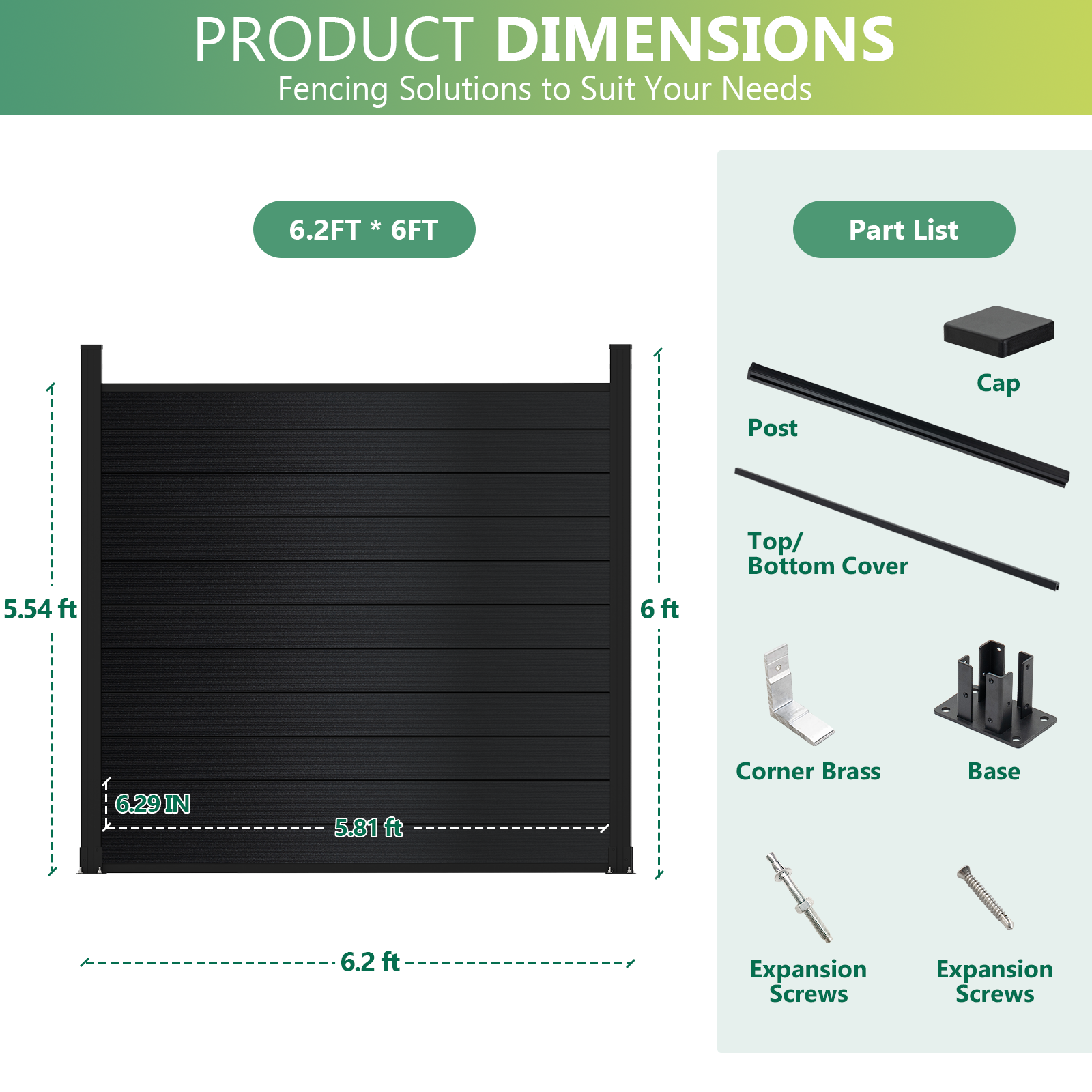 6' Wide Black Aluminum Privacy Fence – 6ft8ft Post Options