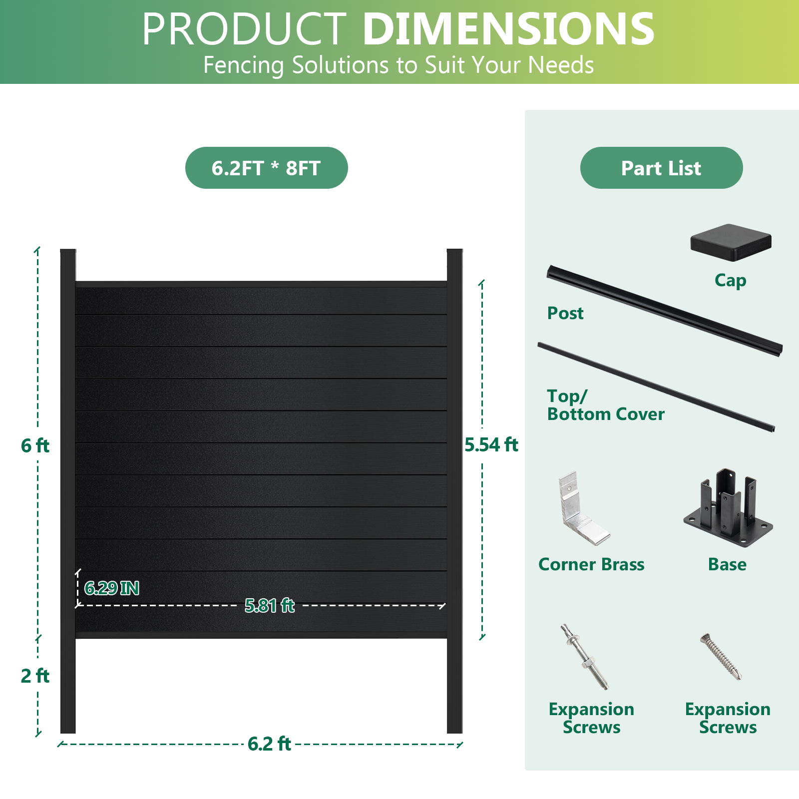 6' Wide Black Aluminum Privacy Fence – 6ft8ft Post Options