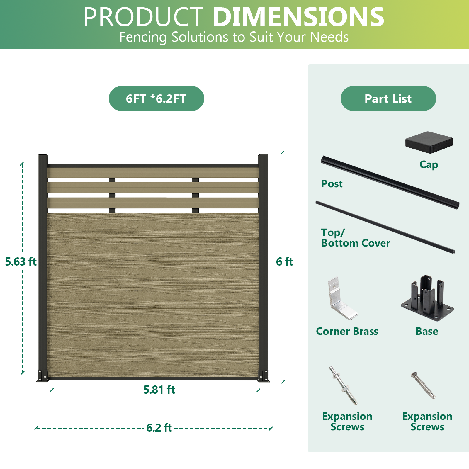 6' x 6' Slat Top Semi-Privacy Composite Fence Panel