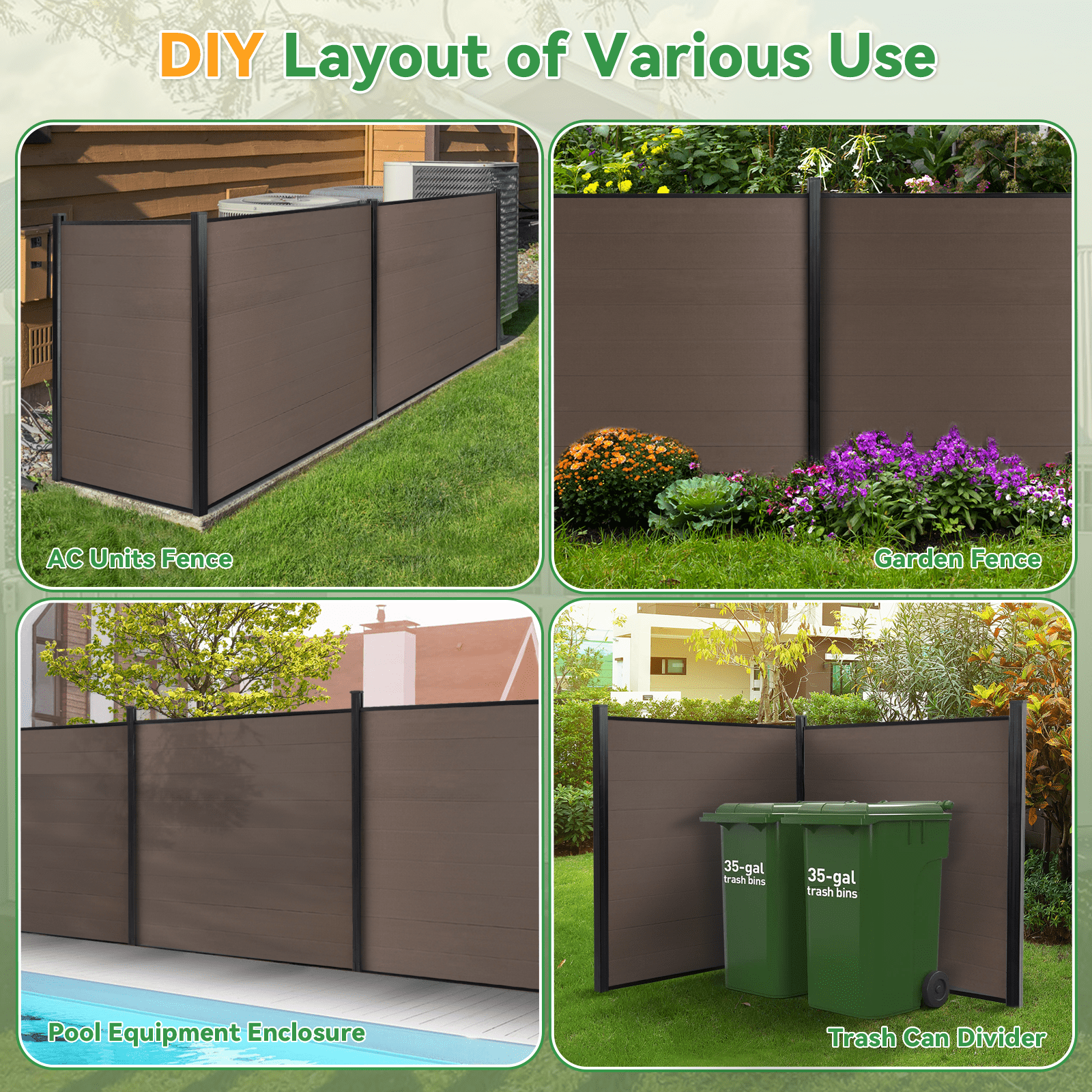 6ft x 6ft Brushed Finish panel fence, ground screw installation, aluminum frame/posts - CourtyardMart