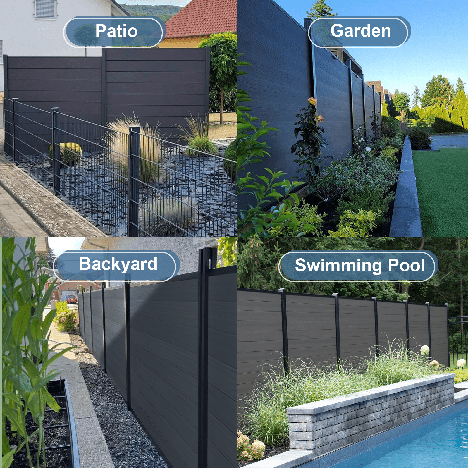 6ft x 6ft Brushed Finish panel fence, ground screw installation, aluminum frame/posts - CourtyardMart