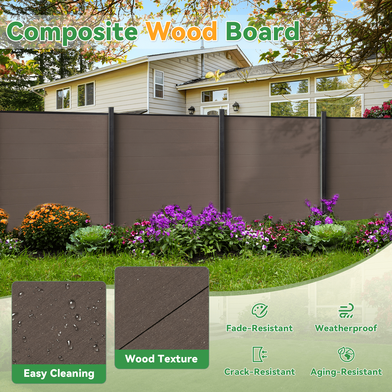 6ft x 6ft Brushed Finish panel fence, ground screw installation, aluminum frame/posts - CourtyardMart