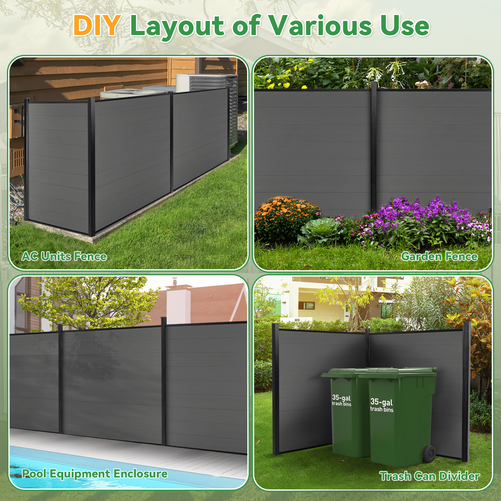 6ft x 6ft Brushed Finish panel fence, inground post, aluminum frame/posts - CourtyardMart