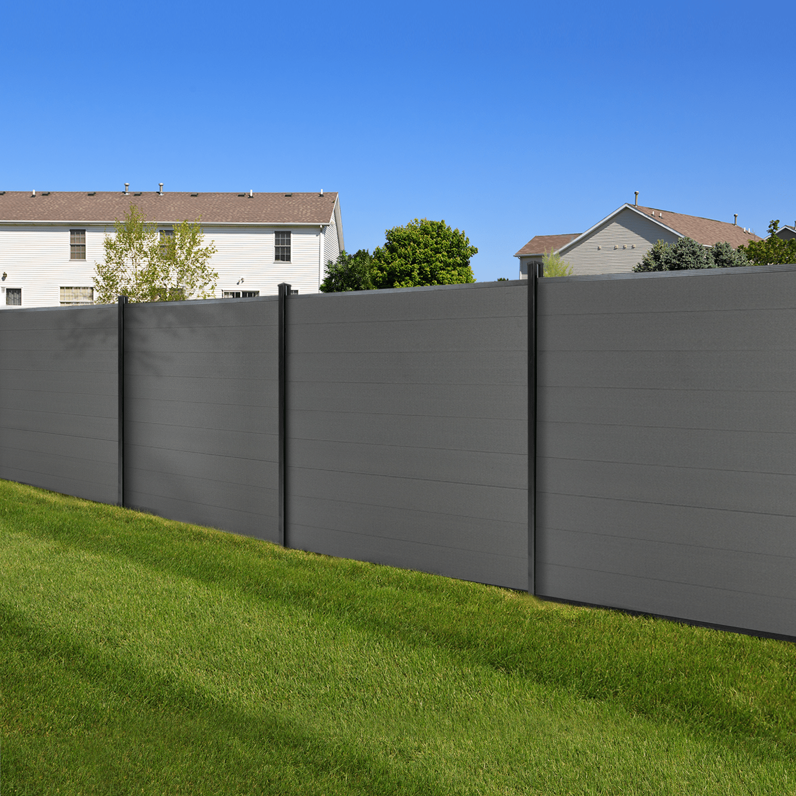 6ft x 6ft Brushed Finish panel fence, inground post, aluminum frame/posts - CourtyardMart