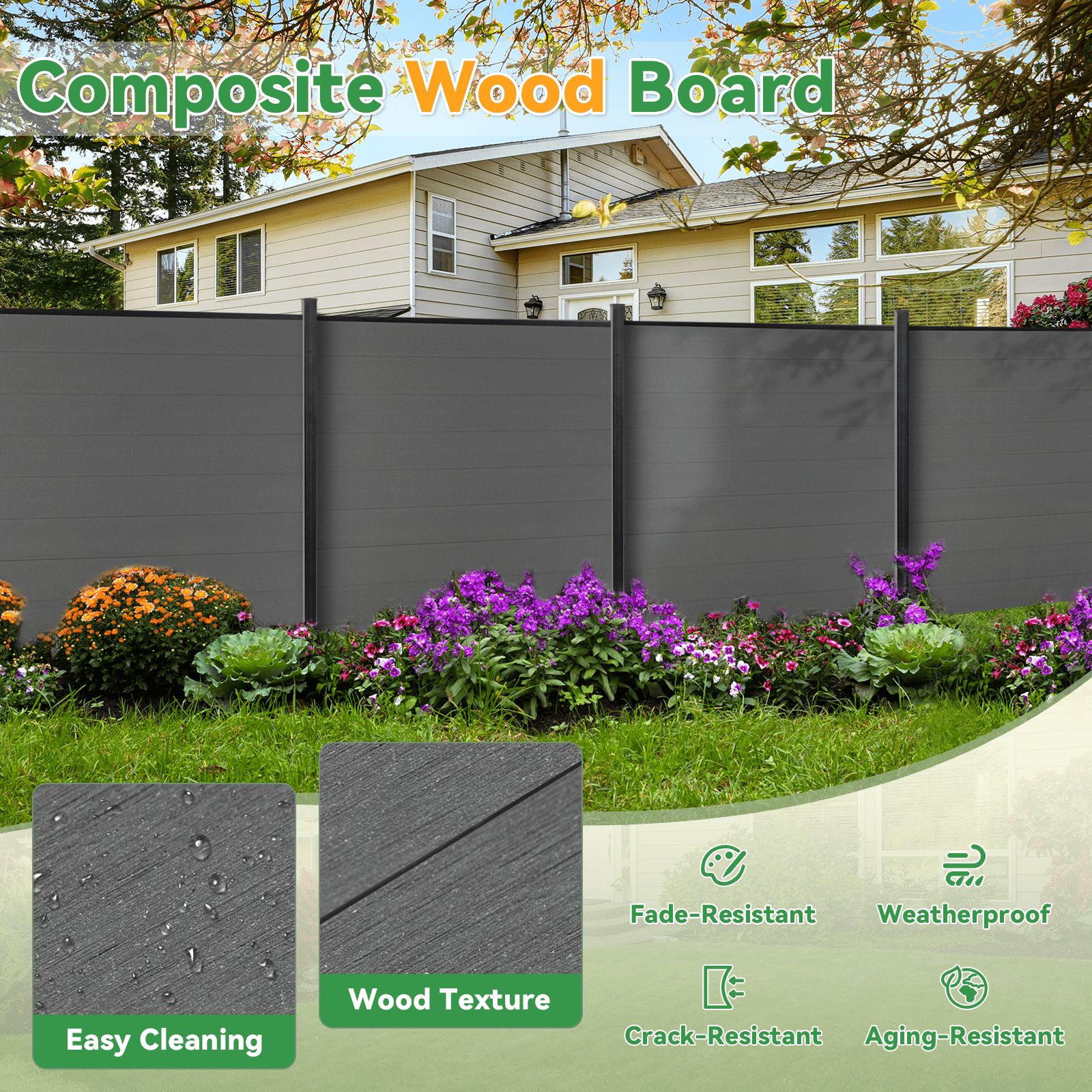 6ft x 6ft Brushed Finish panel fence, inground post, aluminum frame/posts - CourtyardMart