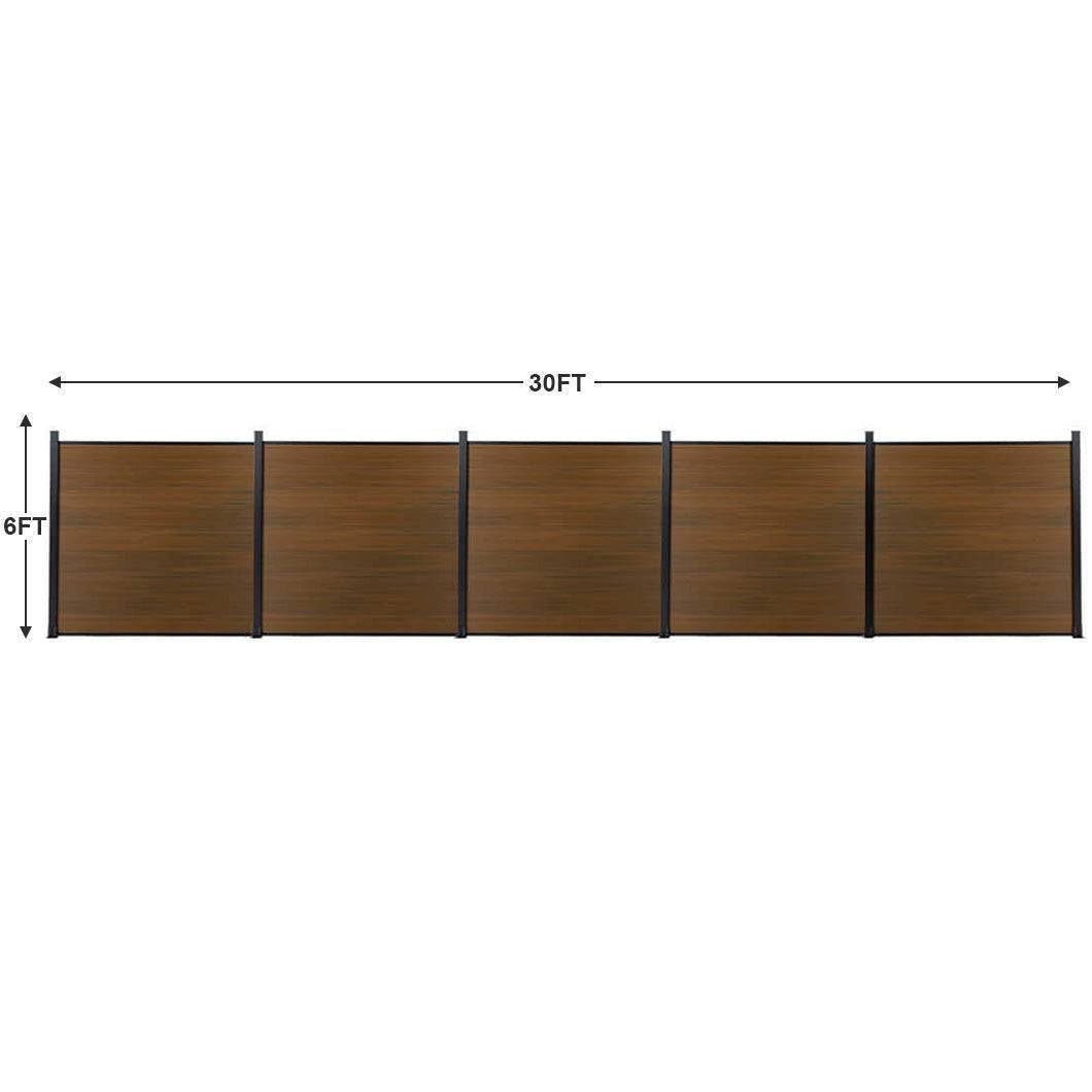 6ft x 6ft Wood grain panel fence, ground screw installation, aluminum frame/posts - CourtyardMart