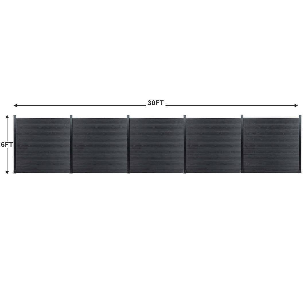 6ft x 6ft Wood grain panel fence, ground screw installation, aluminum frame/posts - CourtyardMart