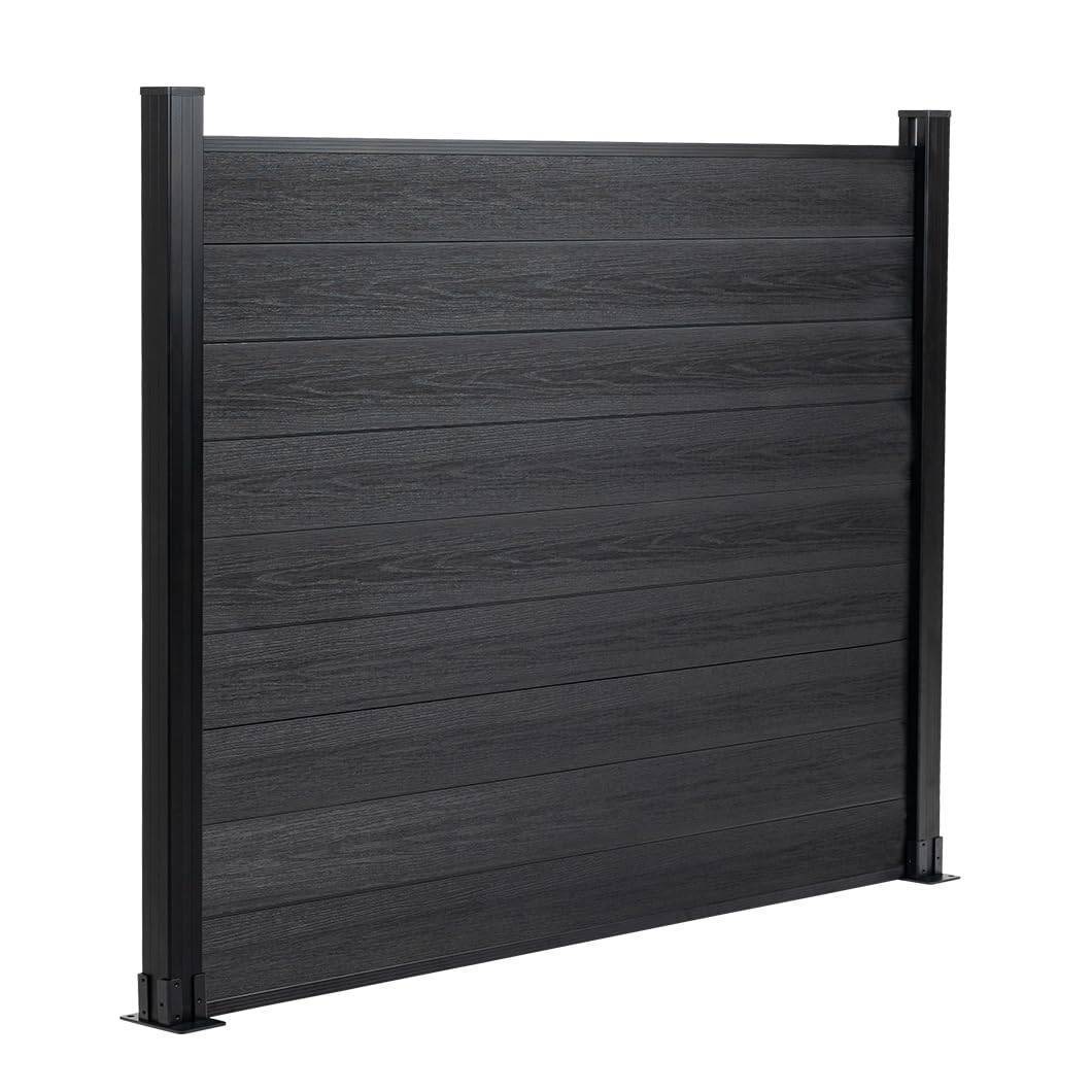 6ft x 6ft Wood grain panel fence, ground screw installation, aluminum frame/posts - CourtyardMart