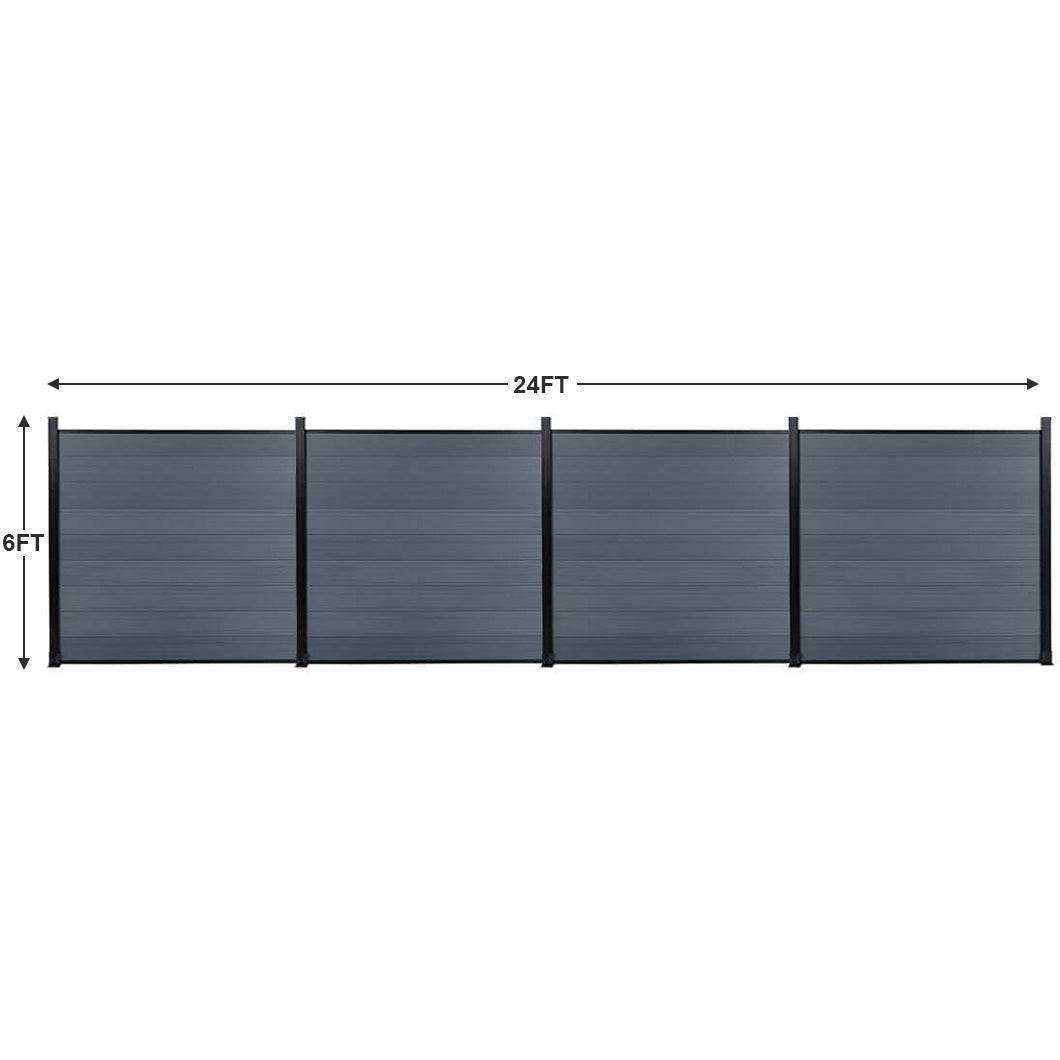 6ft x 6ft Wood grain panel fence, ground screw installation, aluminum frame/posts - CourtyardMart