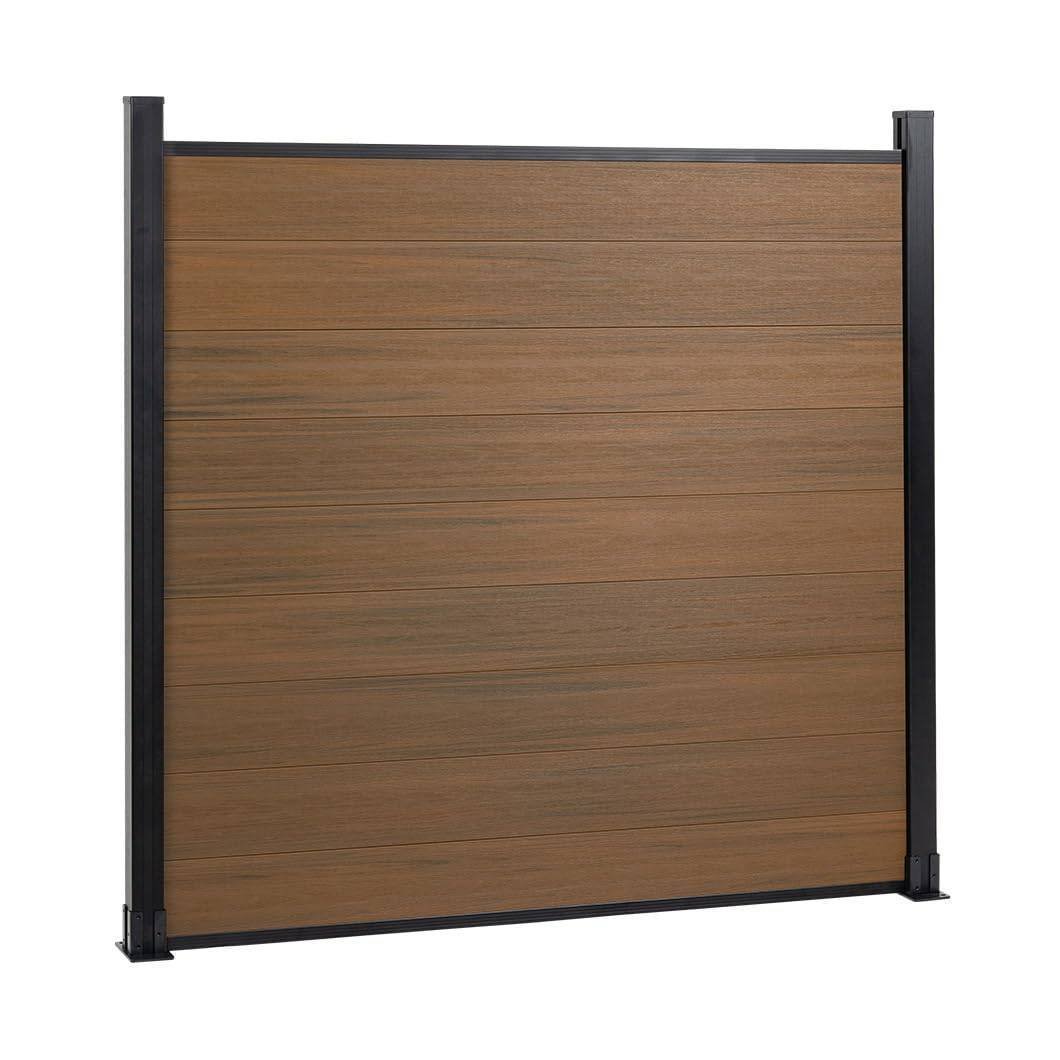6ft x 6ft Wood grain panel fence, ground screw installation, aluminum frame/posts - CourtyardMart