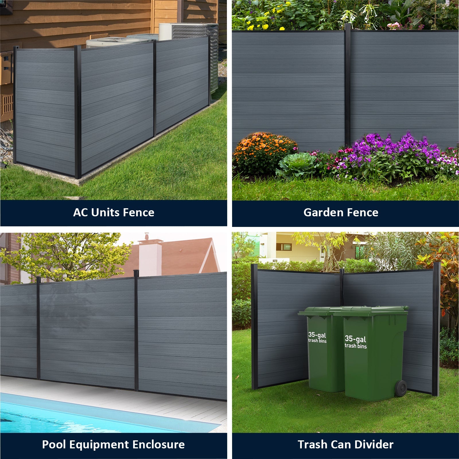6ft x 6ft Wood grain panel fence, ground screw installation, aluminum frame/posts - CourtyardMart